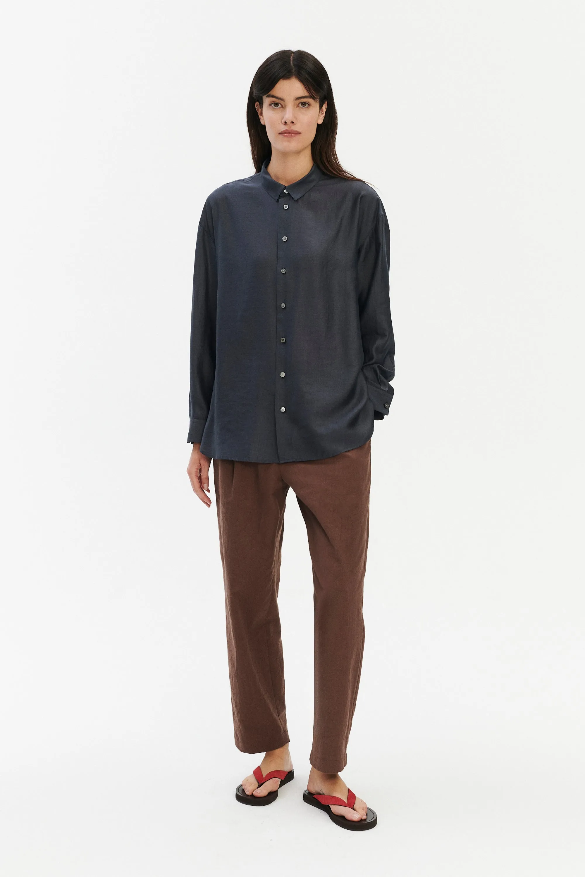 Oversized Arnhem Shirt in a Dark Grey Silky Japanese Blend of Lyocell sold by Delikatessen