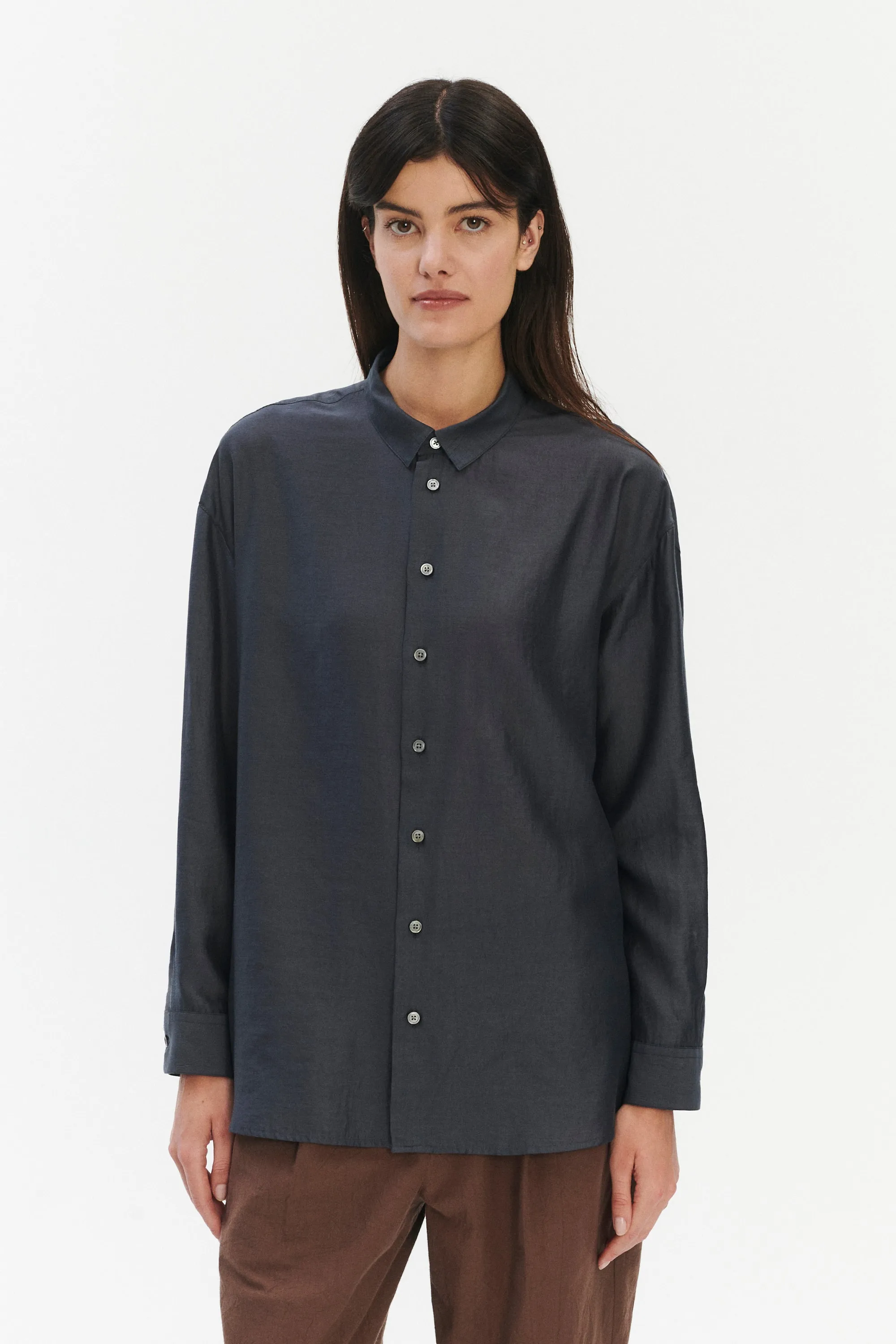 Oversized Arnhem Shirt in a Dark Grey Silky Japanese Blend of Lyocell sold by Delikatessen product image thumbnail 5