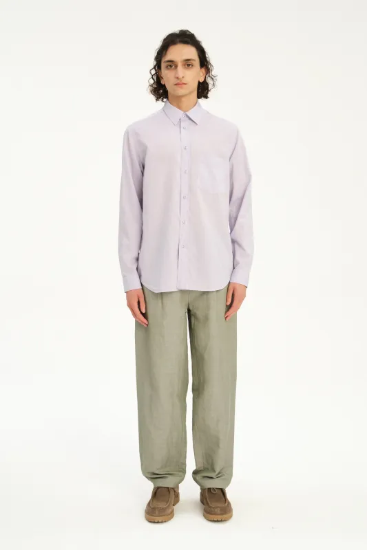 Relaxed Fit Delft Shirt in a Lavender Soft Italian Cotton and Fabric Covered Buttons made by Delikatessen
