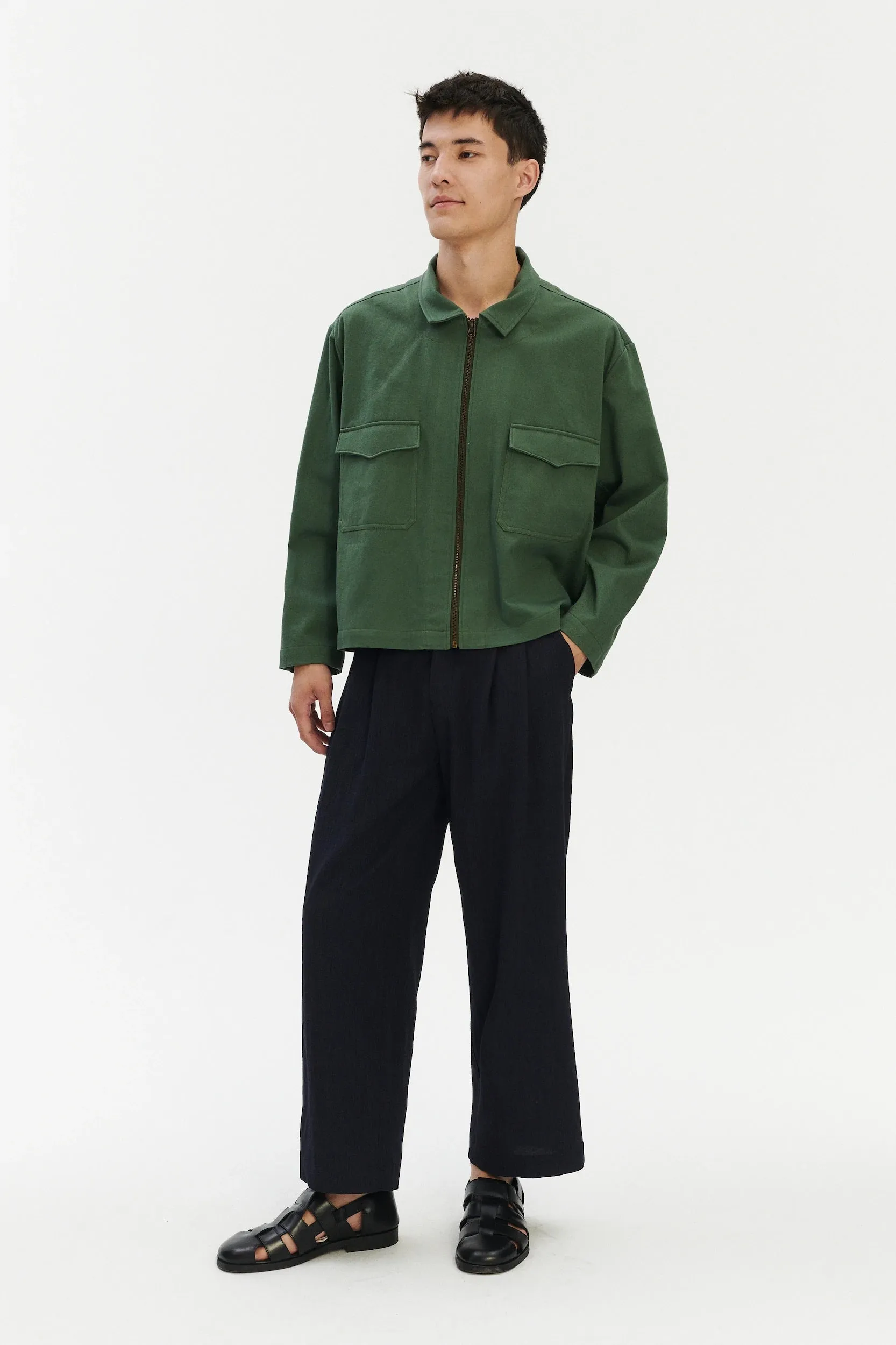 Palermo Workwear Jacket in an Opulent Green Japanese Cotton sold by Delikatessen product image thumbnail 4