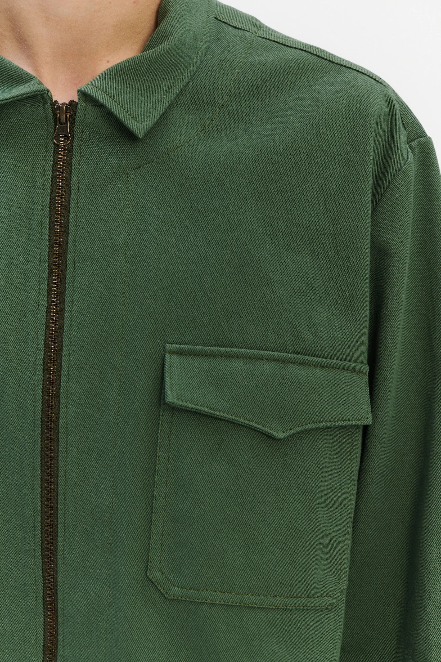 Palermo Workwear Jacket in an Opulent Green Japanese Cotton sold by Delikatessen product image thumbnail 3
