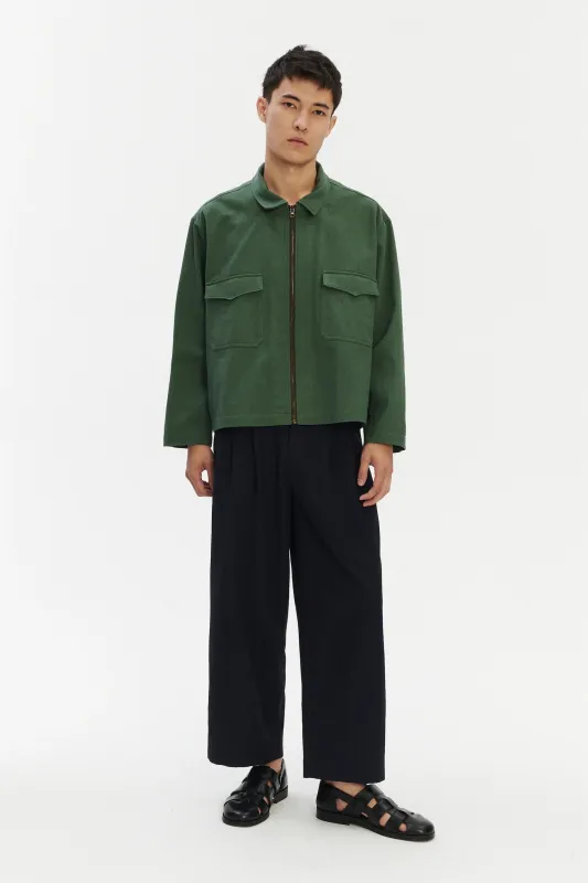 Palermo Workwear Jacket in an Opulent Green Japanese Cotton made by Delikatessen