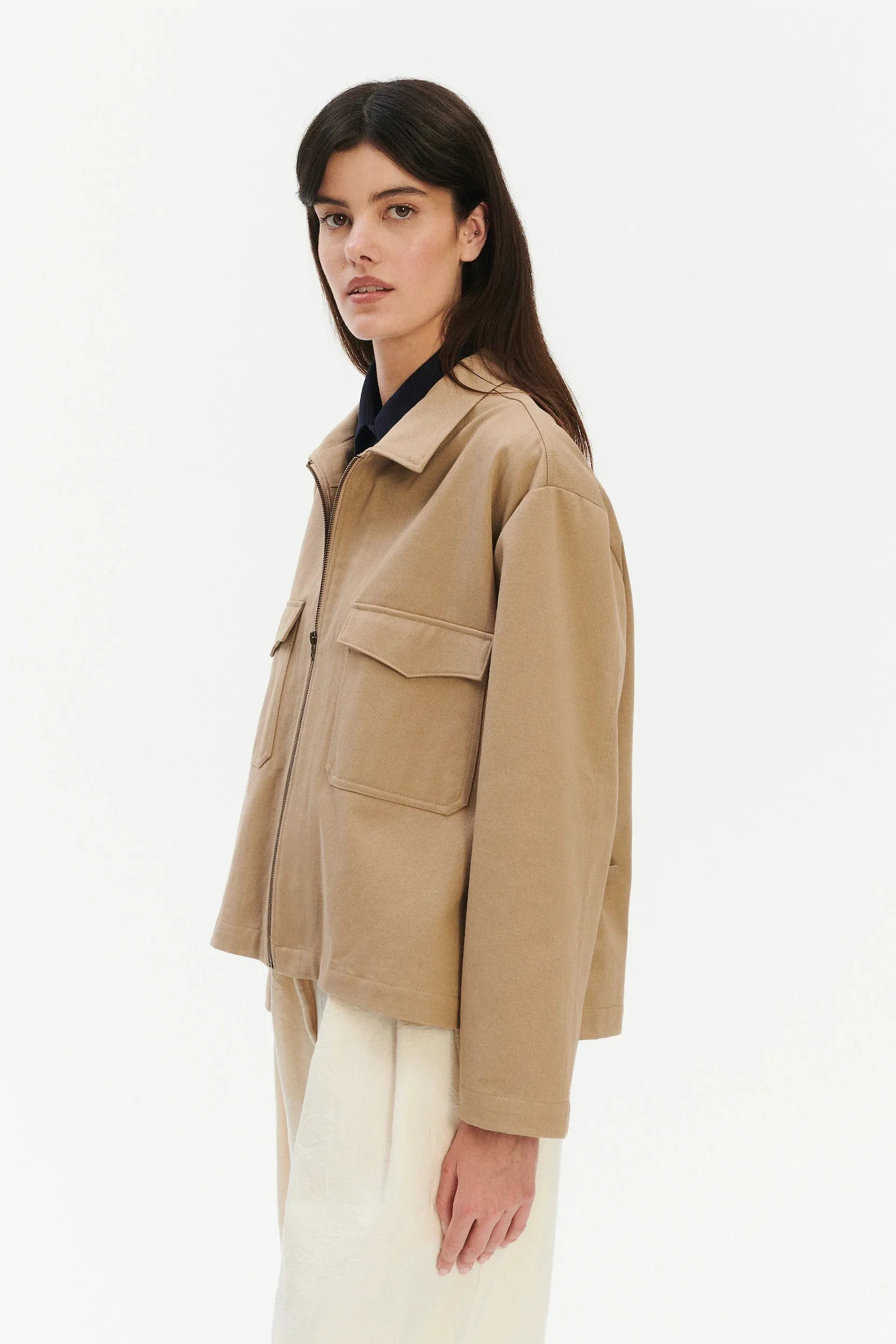 Palermo Workwear Unisex Jacket in a Khaki Japanese Diagonal Twill Cotton sold by Delikatessen product image thumbnail 2
