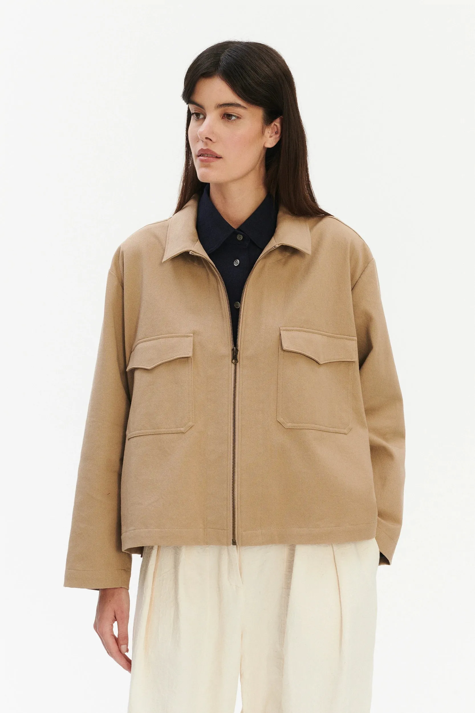 Palermo Workwear Unisex Jacket in a Khaki Japanese Diagonal Twill Cotton sold by Delikatessen product image thumbnail 4