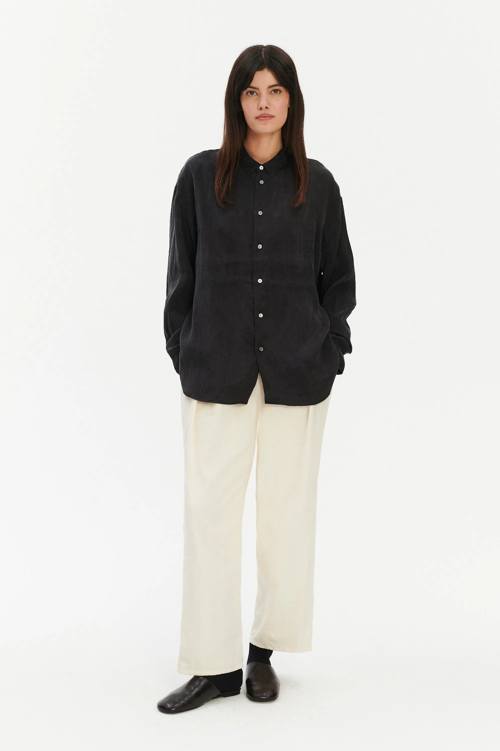 Oversized Arnhem Shirt in an Anthracite Japanese Lyocell Blend sold by Delikatessen