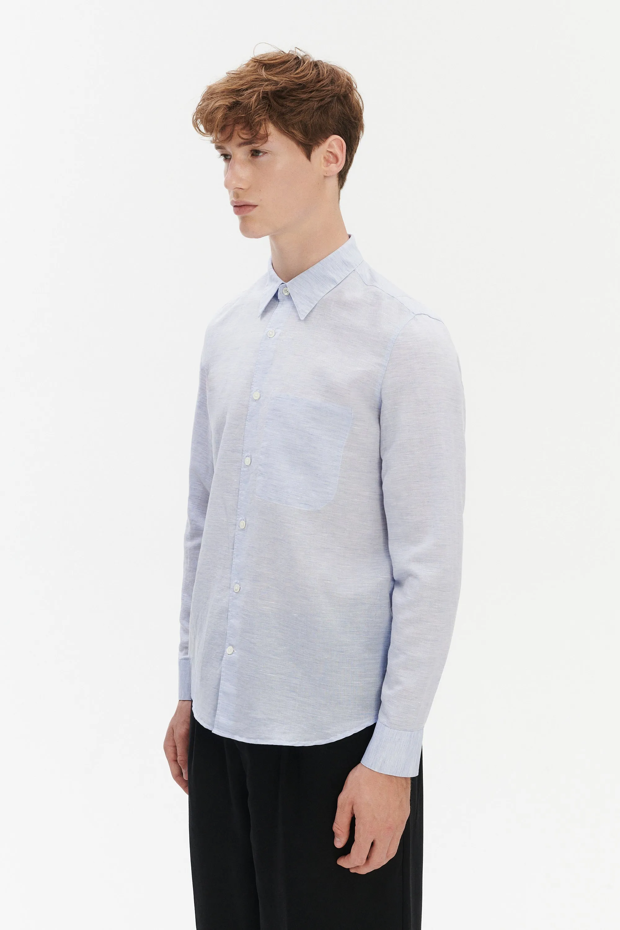 Feel Good Shirt in a Light Blue Italian Blend of Cotton and Linen sold by Delikatessen product image thumbnail 4