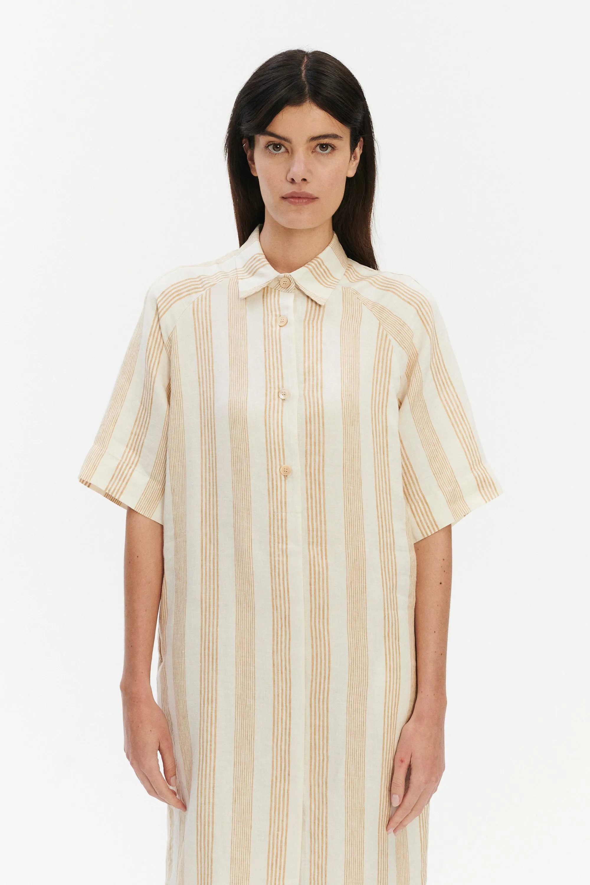 Dress in a Cream White and Beige Fine Striped Pure Italian Linen sold by Delikatessen product image thumbnail 4