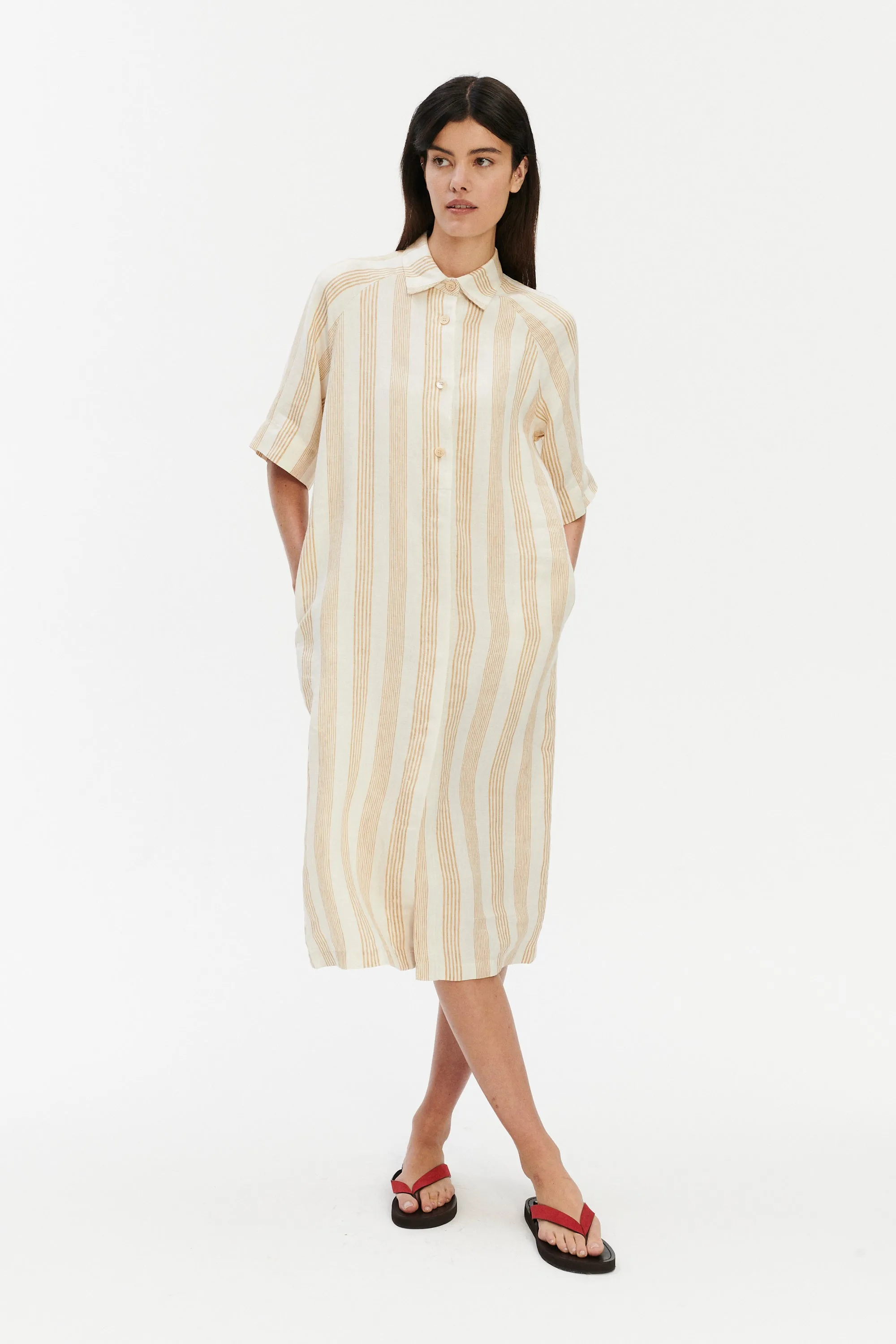 Dress in a Cream White and Beige Fine Striped Pure Italian Linen sold by Delikatessen product image thumbnail 3