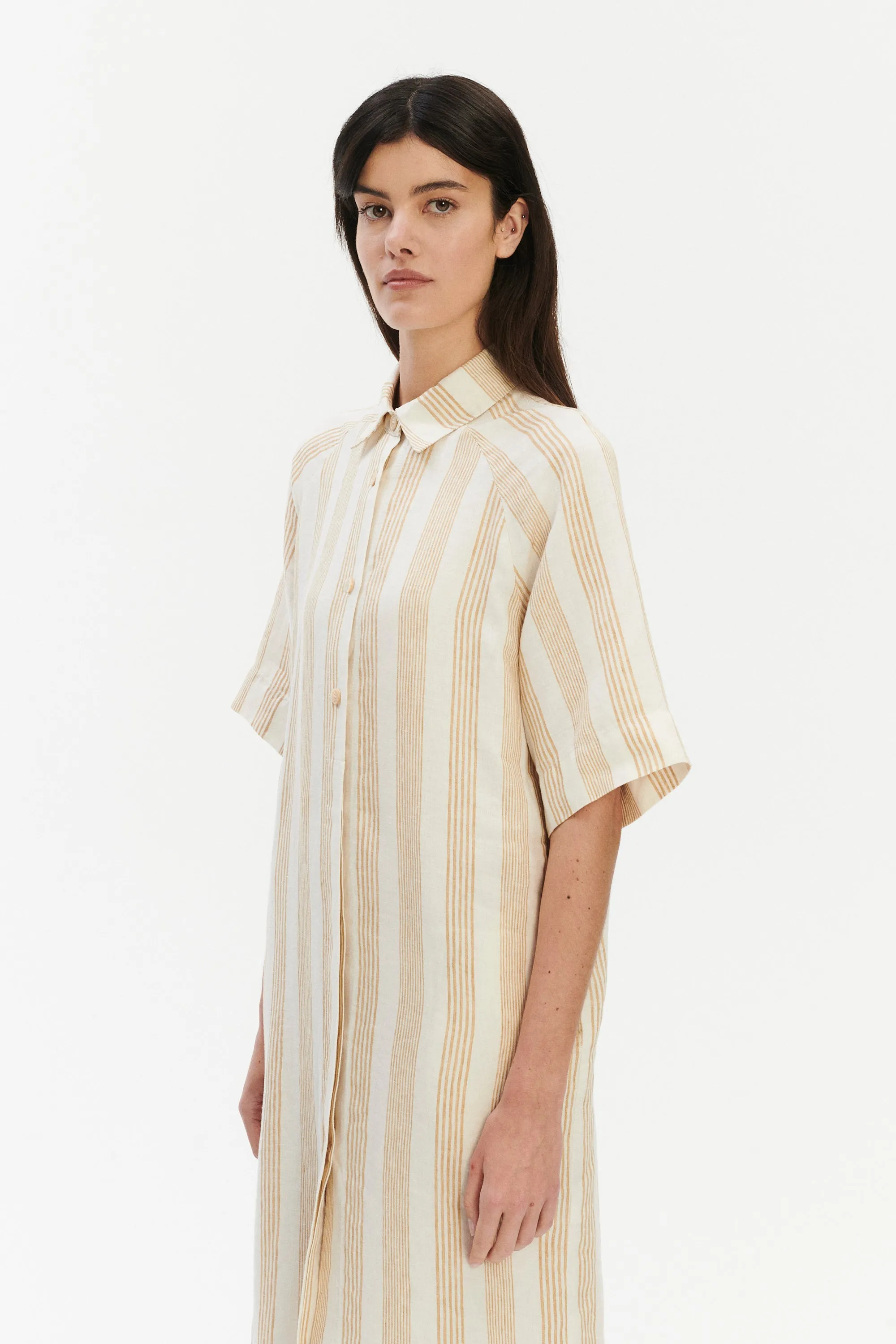 Dress in a Cream White and Beige Fine Striped Pure Italian Linen sold by Delikatessen product image thumbnail 5