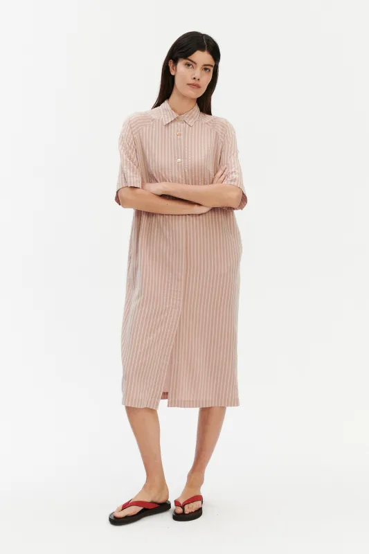 Dress in a Dusty Pink Striped Airy and Fluid Portuguese Pure Tencel made by Delikatessen