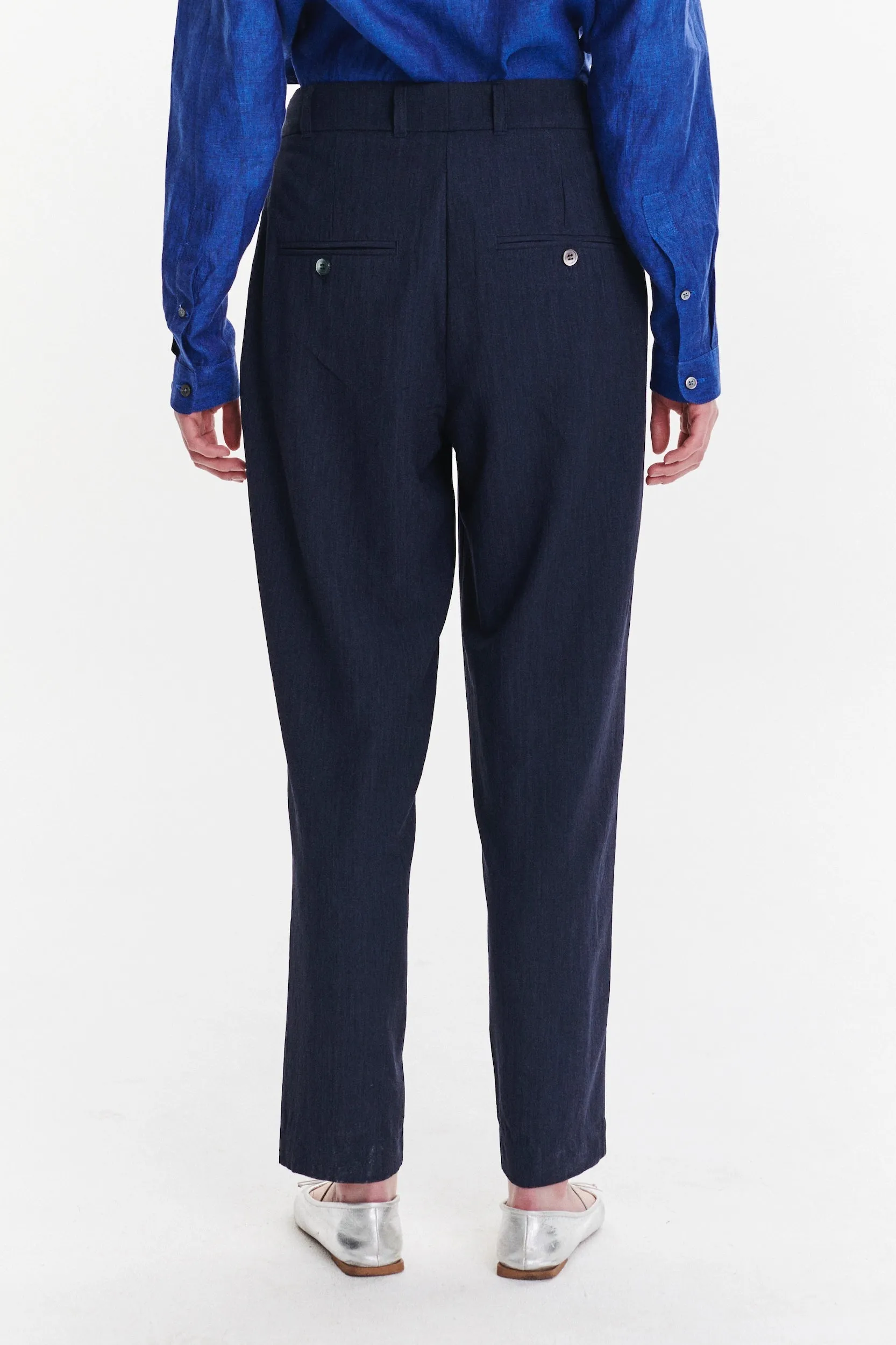 Genuine Trousers in a Navy Blue Fluid Mix of Italian Summer Wool and Viscose sold by Delikatessen product image thumbnail 4