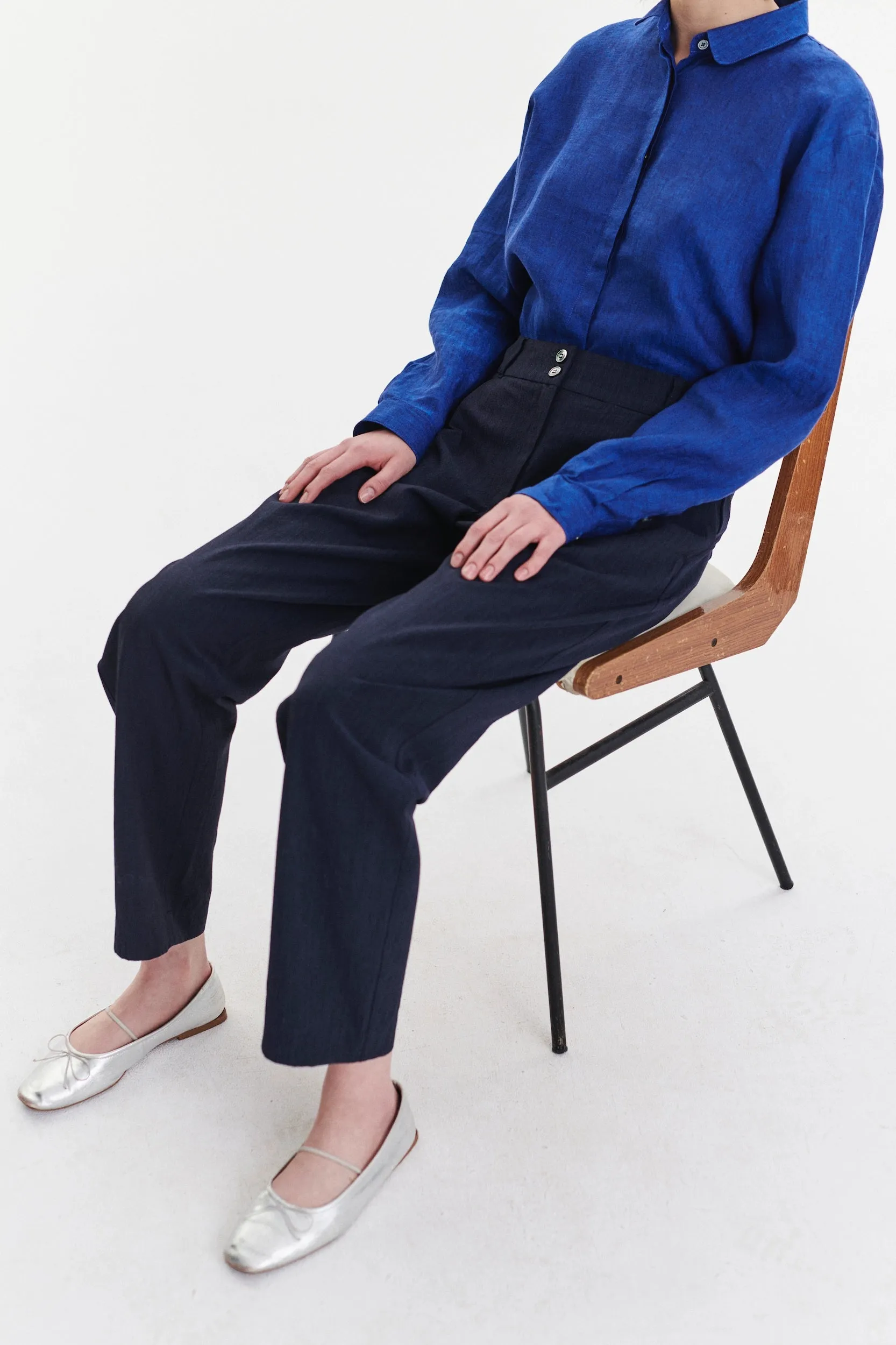 Genuine Trousers in a Navy Blue Fluid Mix of Italian Summer Wool and Viscose sold by Delikatessen product image thumbnail 2
