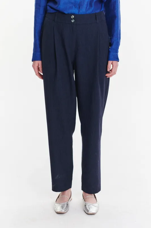 Genuine Trousers in a Navy Blue Fluid Mix of Italian Summer Wool and Viscose made by Delikatessen