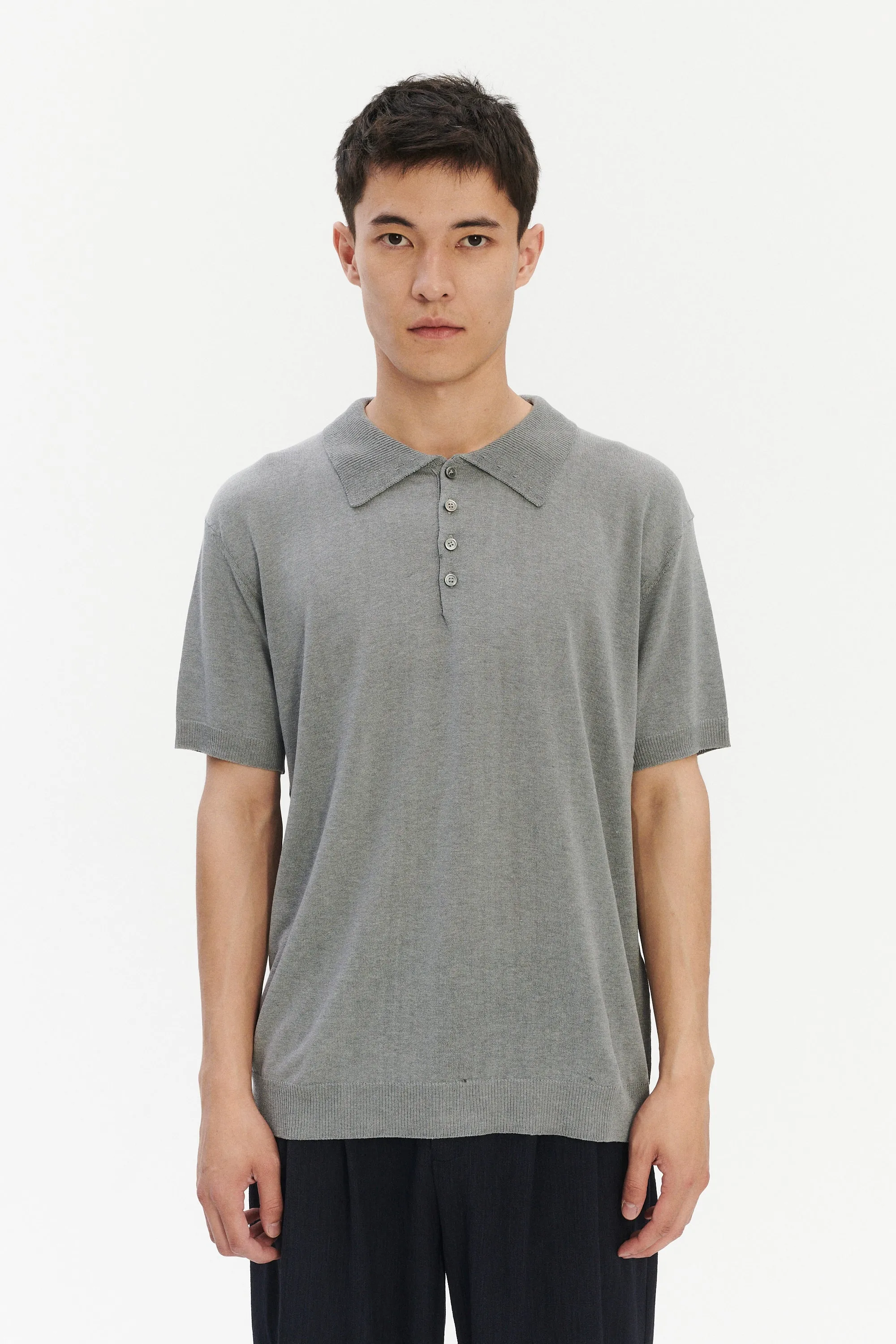 Short Sleeve Polo in a Silver Grey Italian Pure Noble Silk sold by Delikatessen product image thumbnail 3