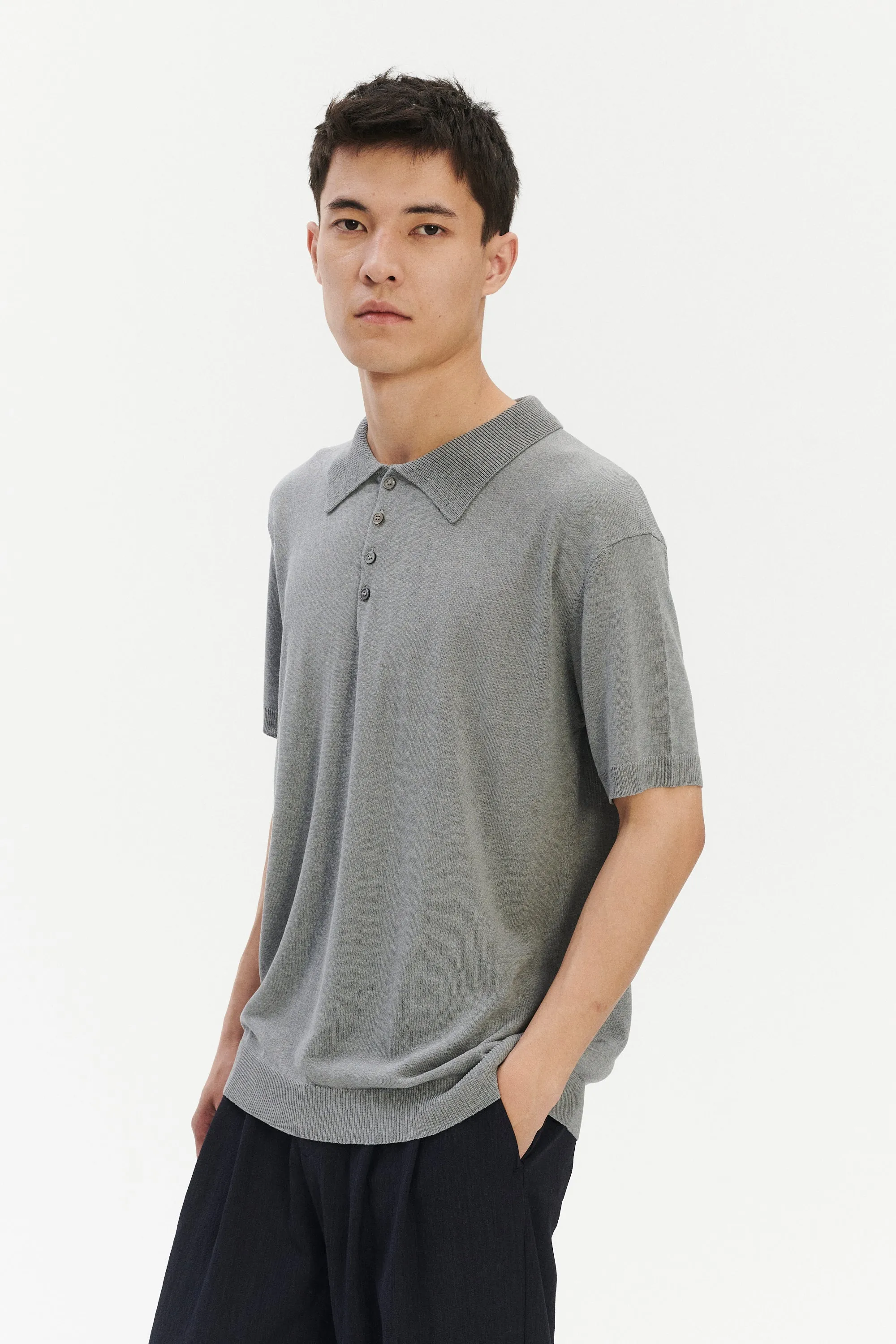 Short Sleeve Polo in a Silver Grey Italian Pure Noble Silk sold by Delikatessen product image thumbnail 4