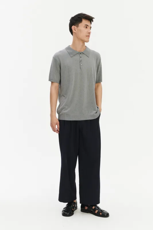 Short Sleeve Polo in a Silver Grey Italian Pure Noble Silk made by Delikatessen