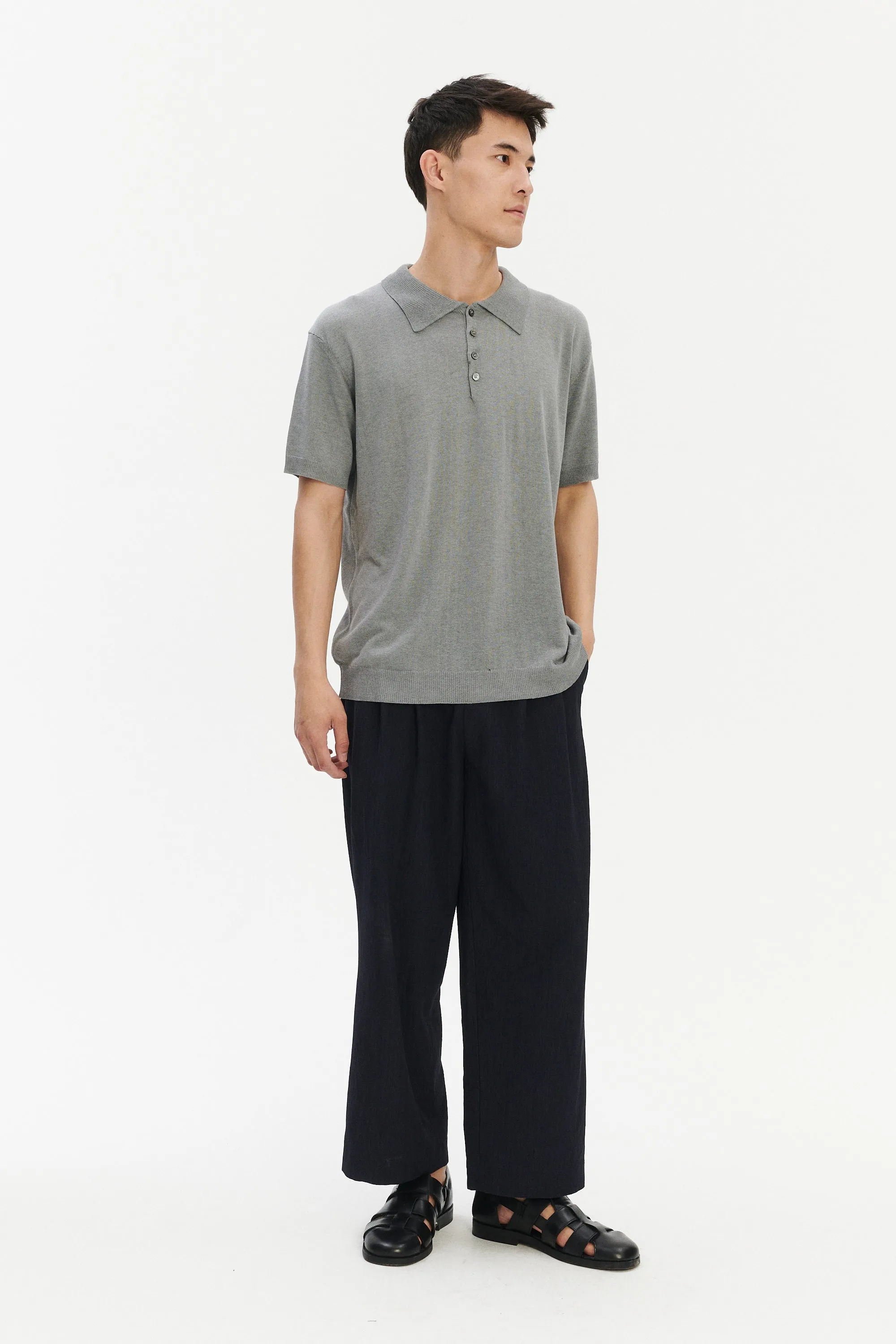 Short Sleeve Polo in a Silver Grey Italian Pure Noble Silk sold by Delikatessen