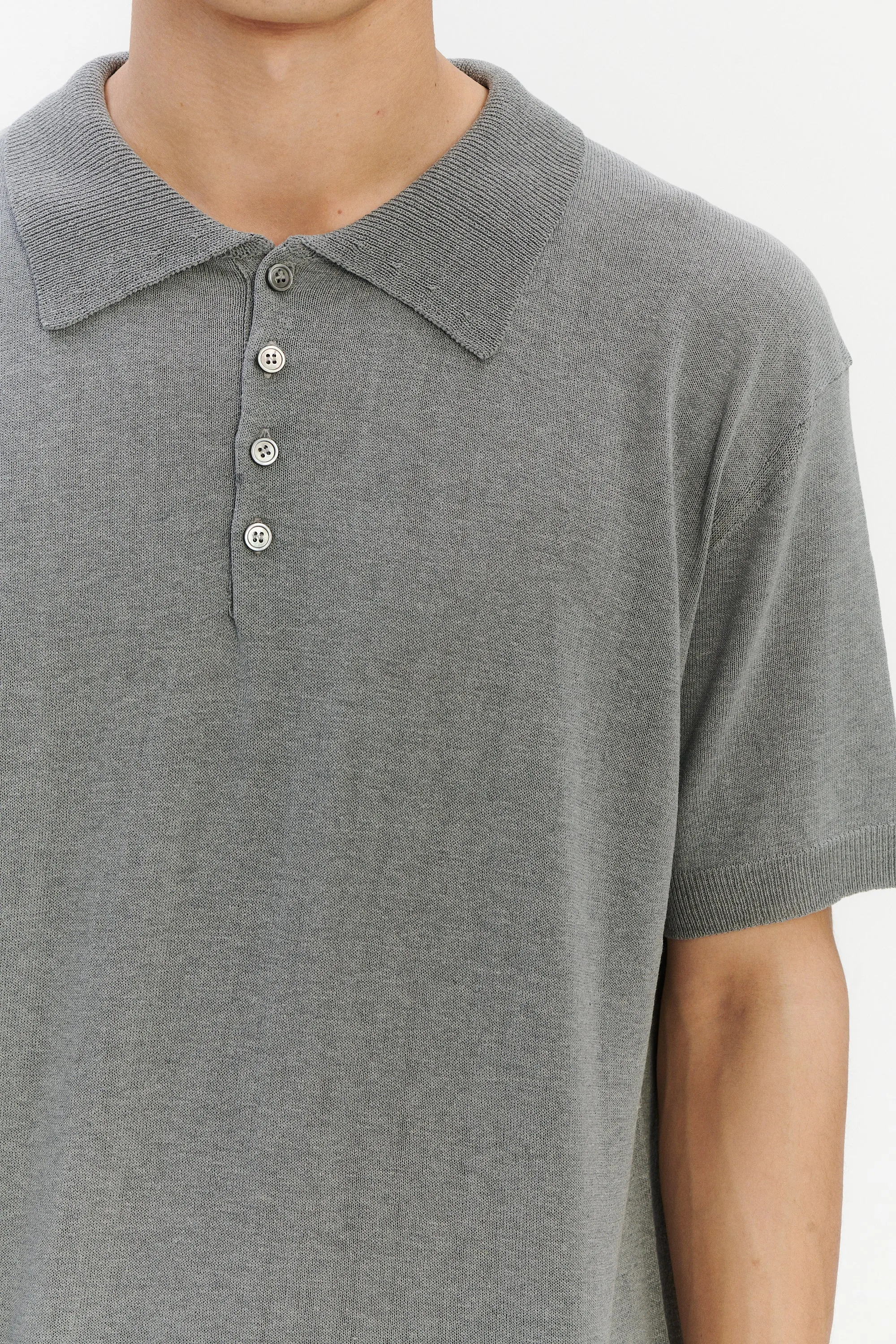 Short Sleeve Polo in a Silver Grey Italian Pure Noble Silk sold by Delikatessen product image thumbnail 2