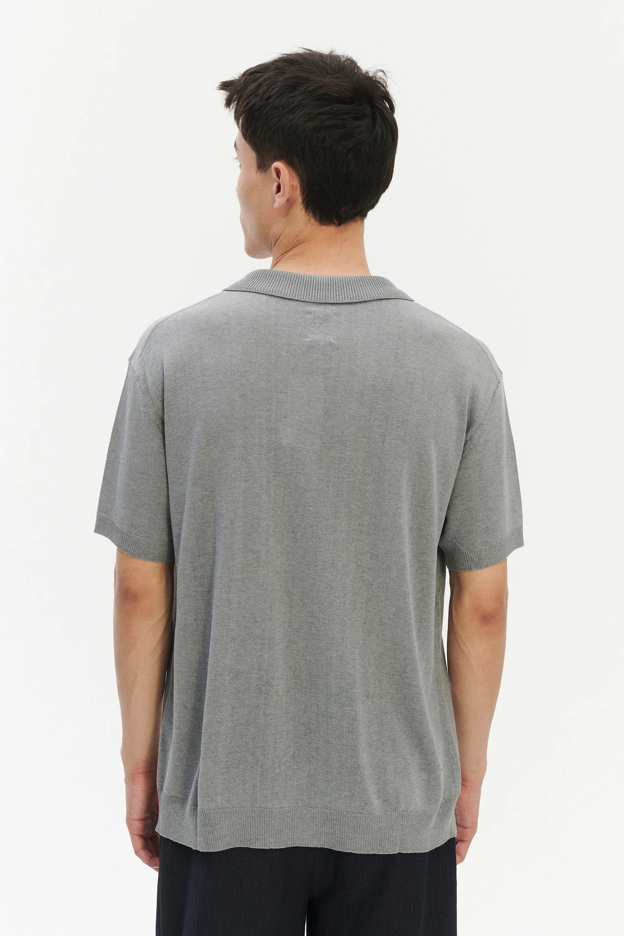 Short Sleeve Polo in a Silver Grey Italian Pure Noble Silk sold by Delikatessen product image thumbnail 5