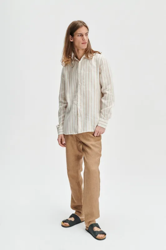 Feel Good Shirt in a Soft and Airy Striped Bohemian Linen made by Delikatessen