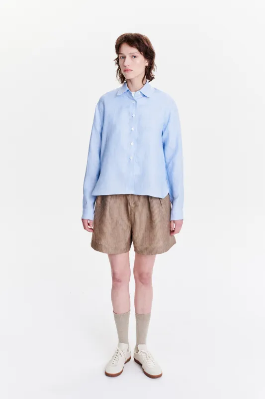 Relaxed Blouse in a Light Fresh Blue Soft Italian Cotton and Lyocell Flannel made by Delikatessen