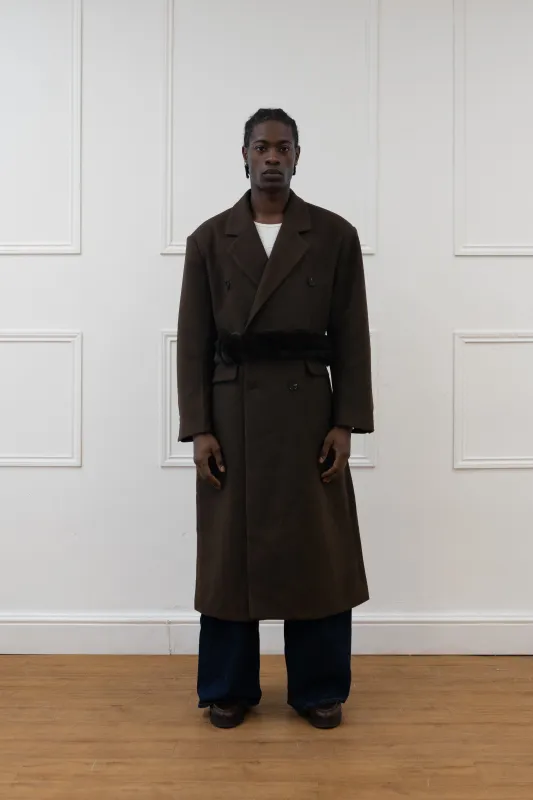 FAUX FUR BELT DOUBLE BREASTED COAT made by Beaulares