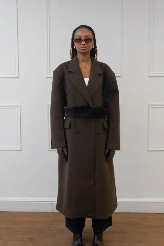 FAUX FUR BELT DOUBLE BREASTED COAT made by Beaulares