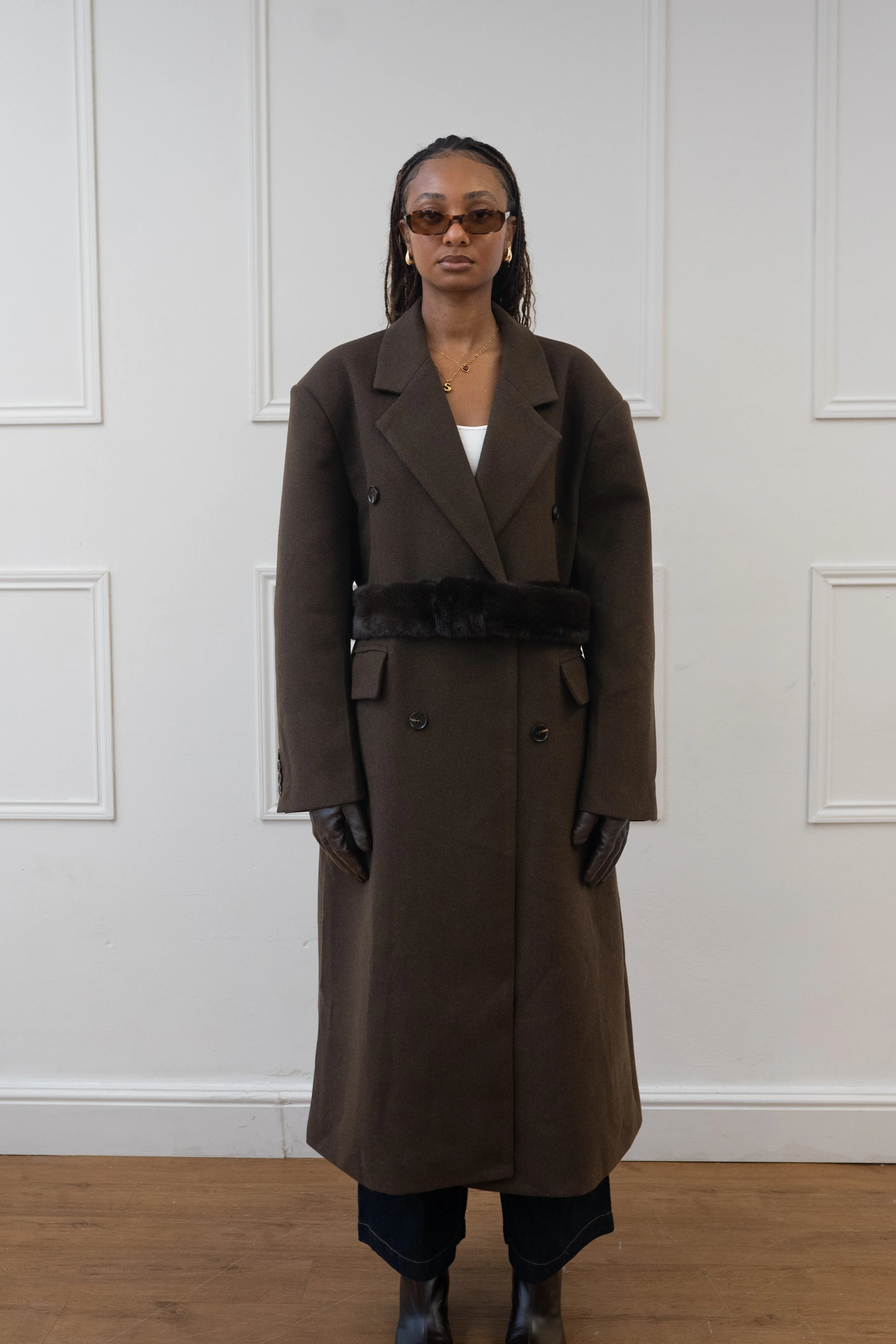 FAUX FUR BELT DOUBLE BREASTED COAT sold by Beaulares