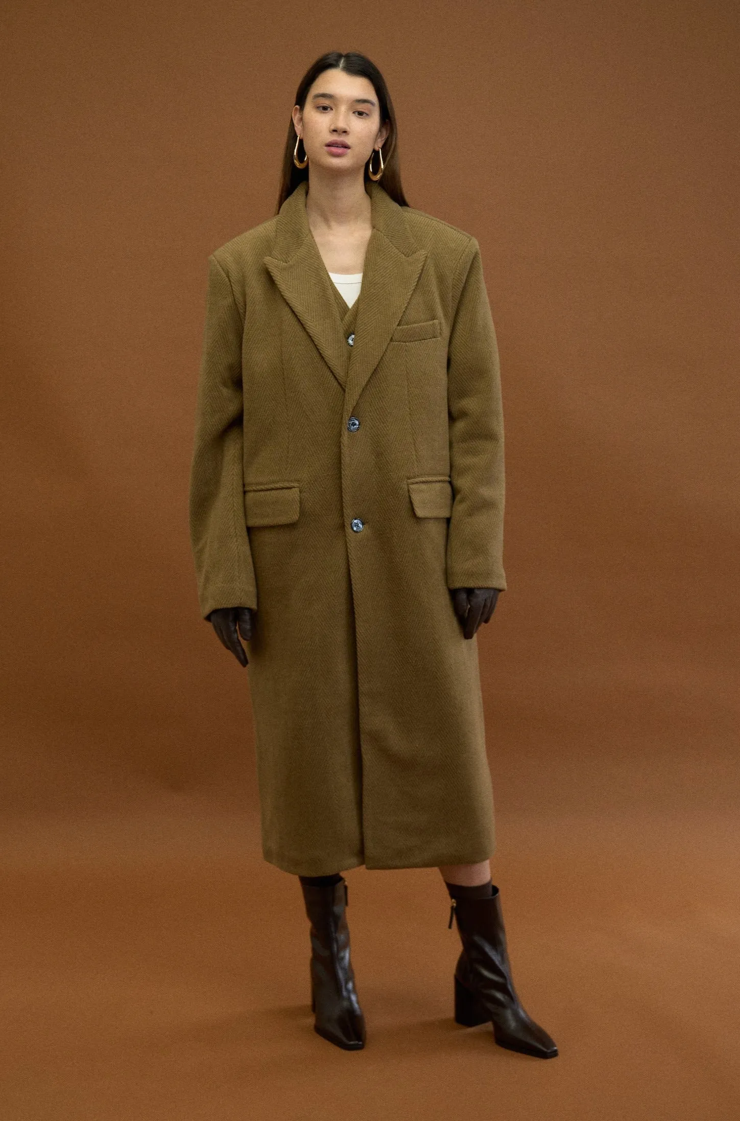 TEXTURED DOUBLE LAYER HERRINGBONE COAT sold by Beaulares
