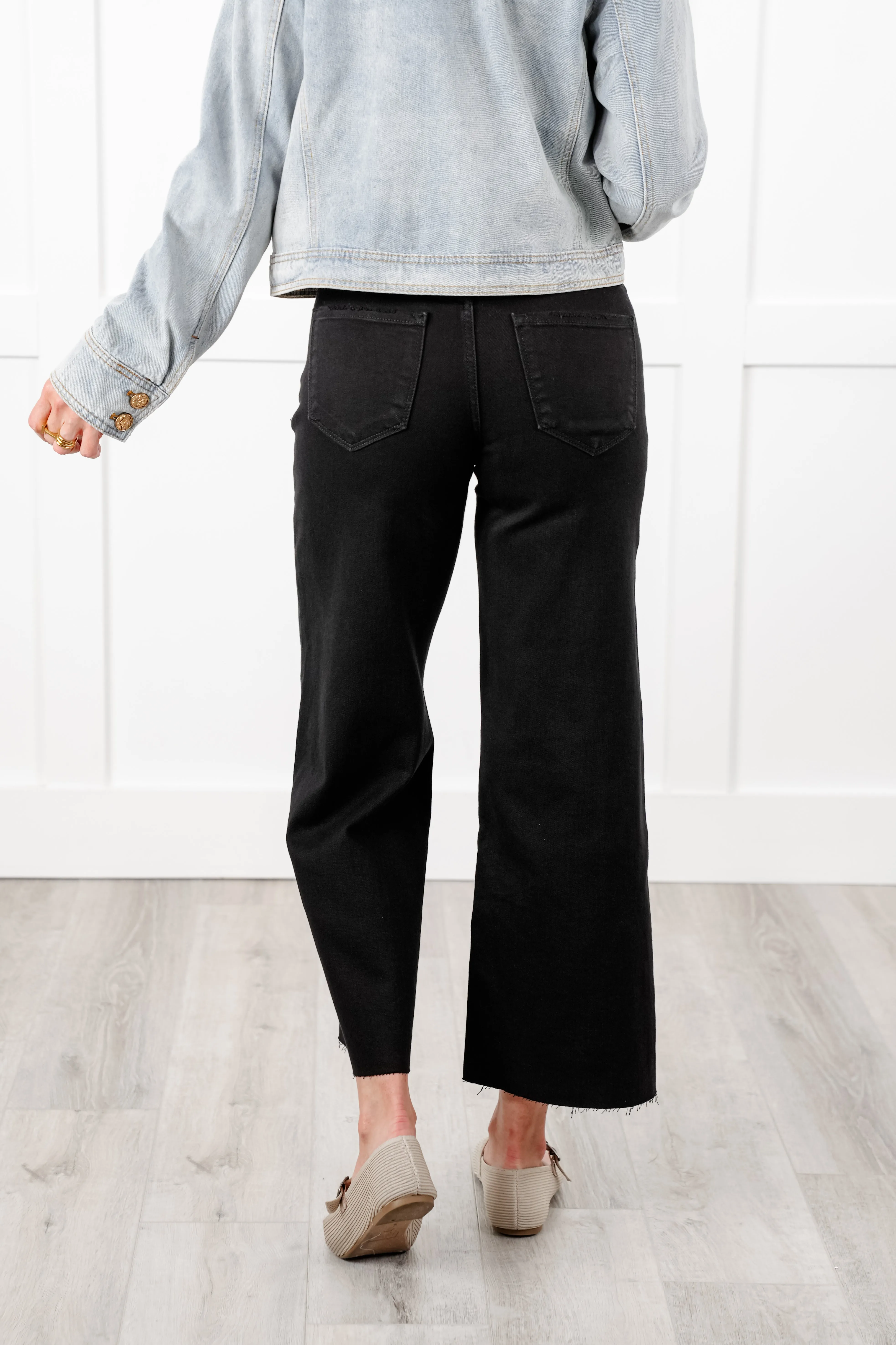 Lovervet High Rise Black Cropped Wide Leg Jeans with Raw Hem sold by Freckled Poppy product image thumbnail 3