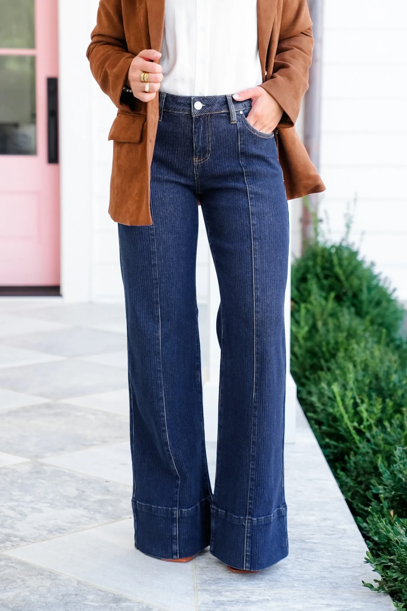 Risen Poppy Lane Mid Rise Dark Wash Wide Leg Jeans with Wide Hem sold by Freckled Poppy product image thumbnail 3