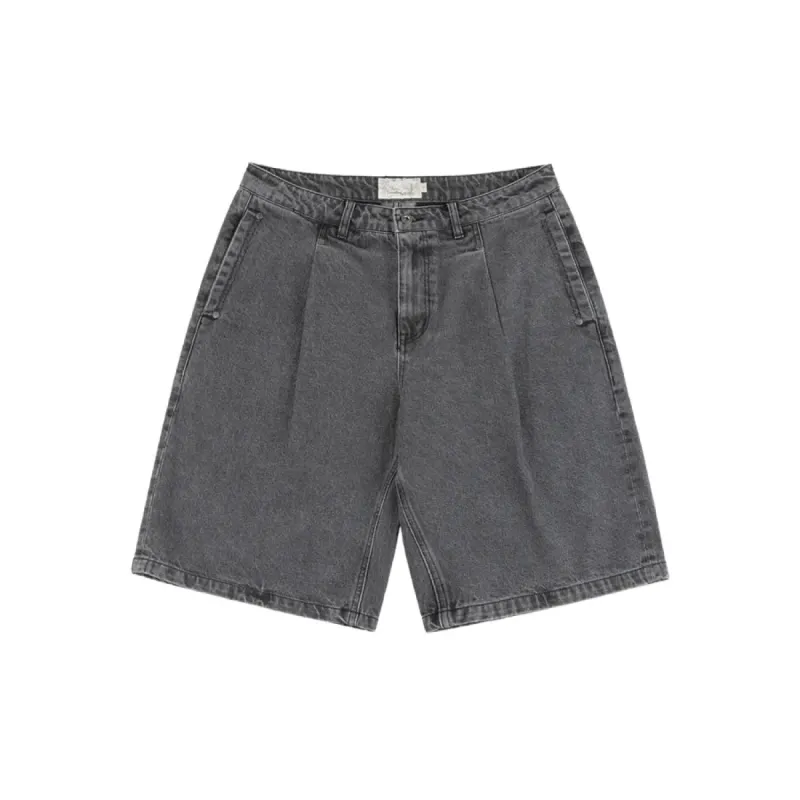 Dime Pleated Denim Shorts in Faded Black sold by Good News Skate Shop