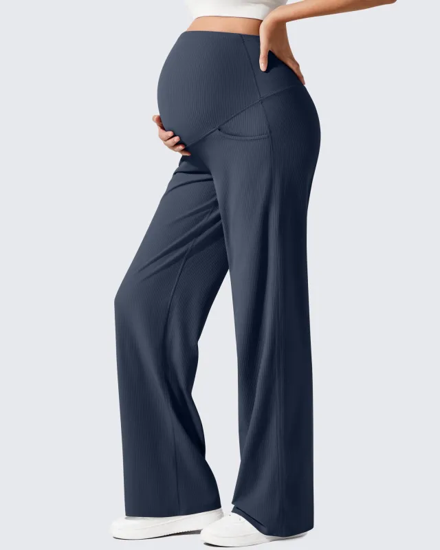 Ribbed Maternity Wide Leg Casual Yoga Pants sold by G4free