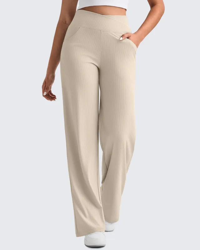 Ribbed Cross High-Waist Wide Leg Pants sold by G4free