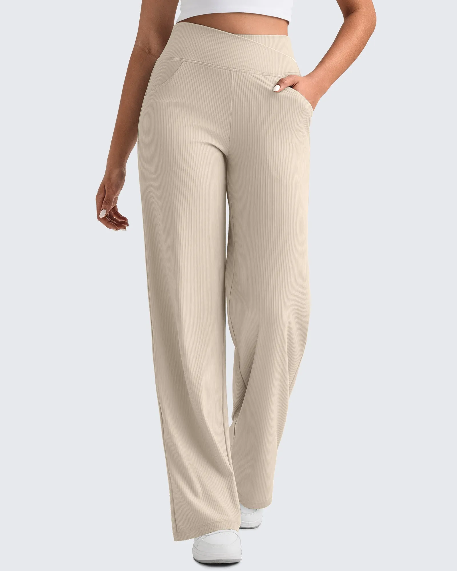 Ribbed Cross High-Waist Wide Leg Pants sold by G4free
