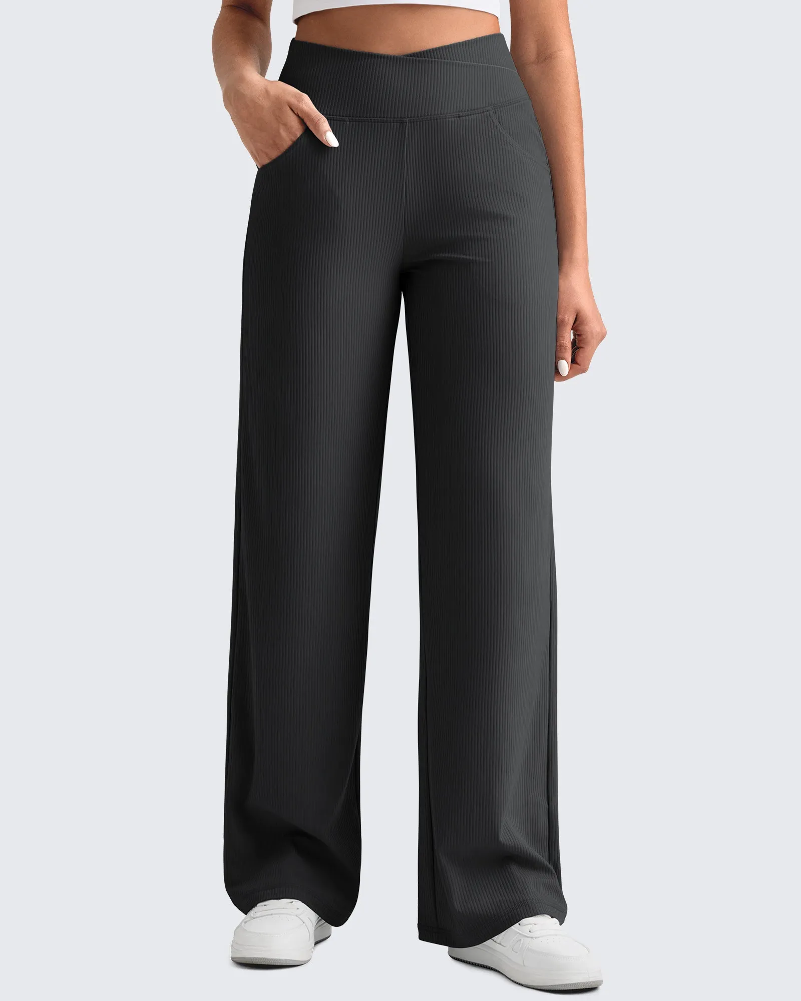 Ribbed Cross High-Waist Wide Leg Pants sold by G4free product image thumbnail 4