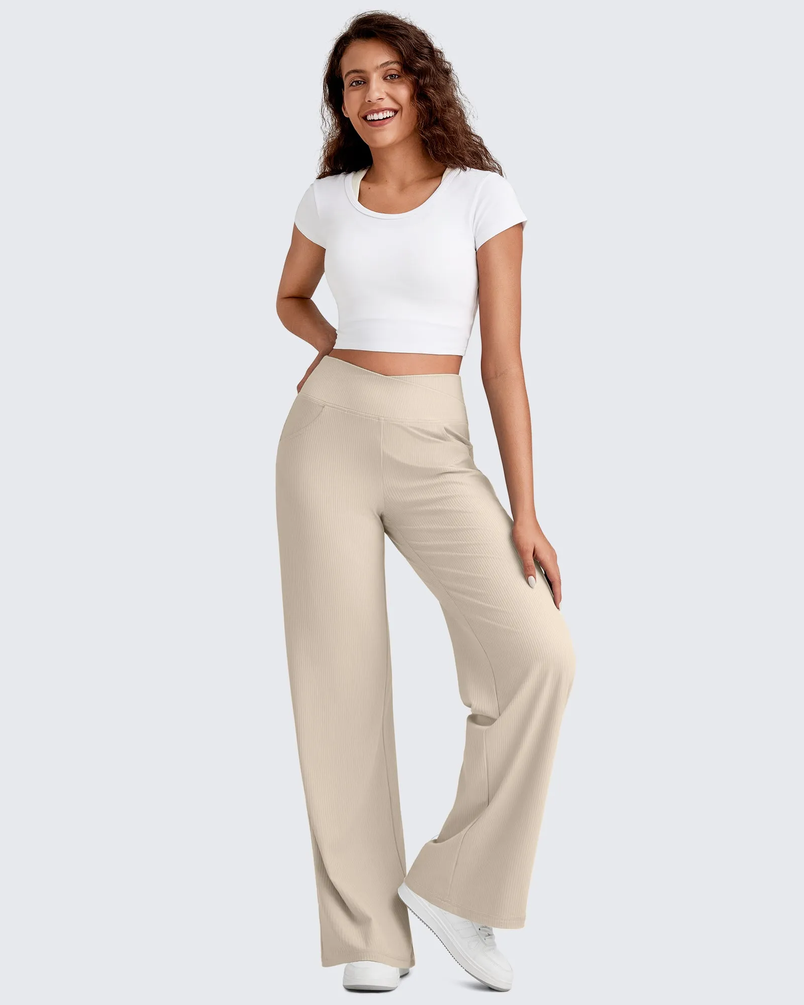 Ribbed Cross High-Waist Wide Leg Pants sold by G4free product image thumbnail 3