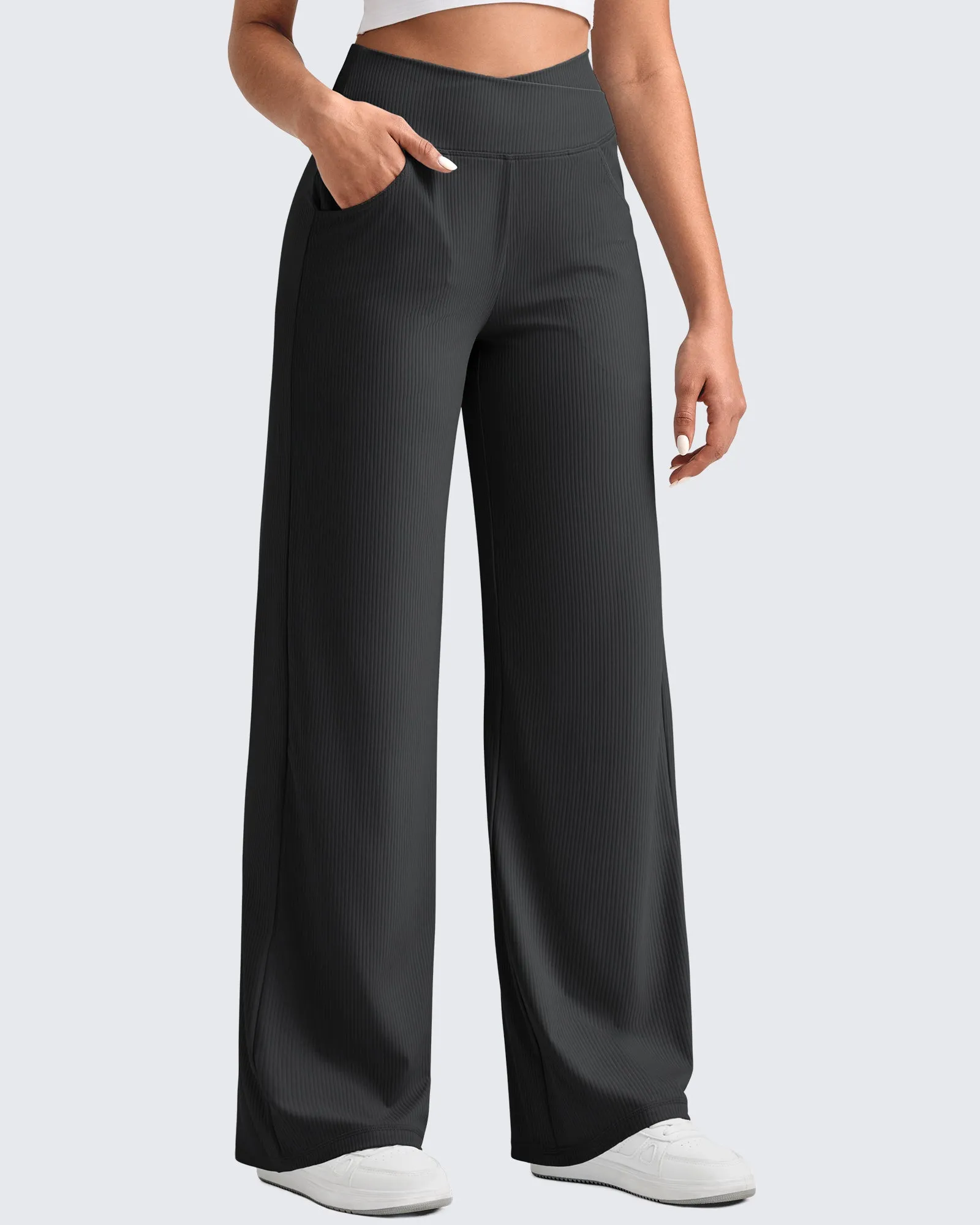 Ribbed Cross High-Waist Wide Leg Pants sold by G4free product image thumbnail 5