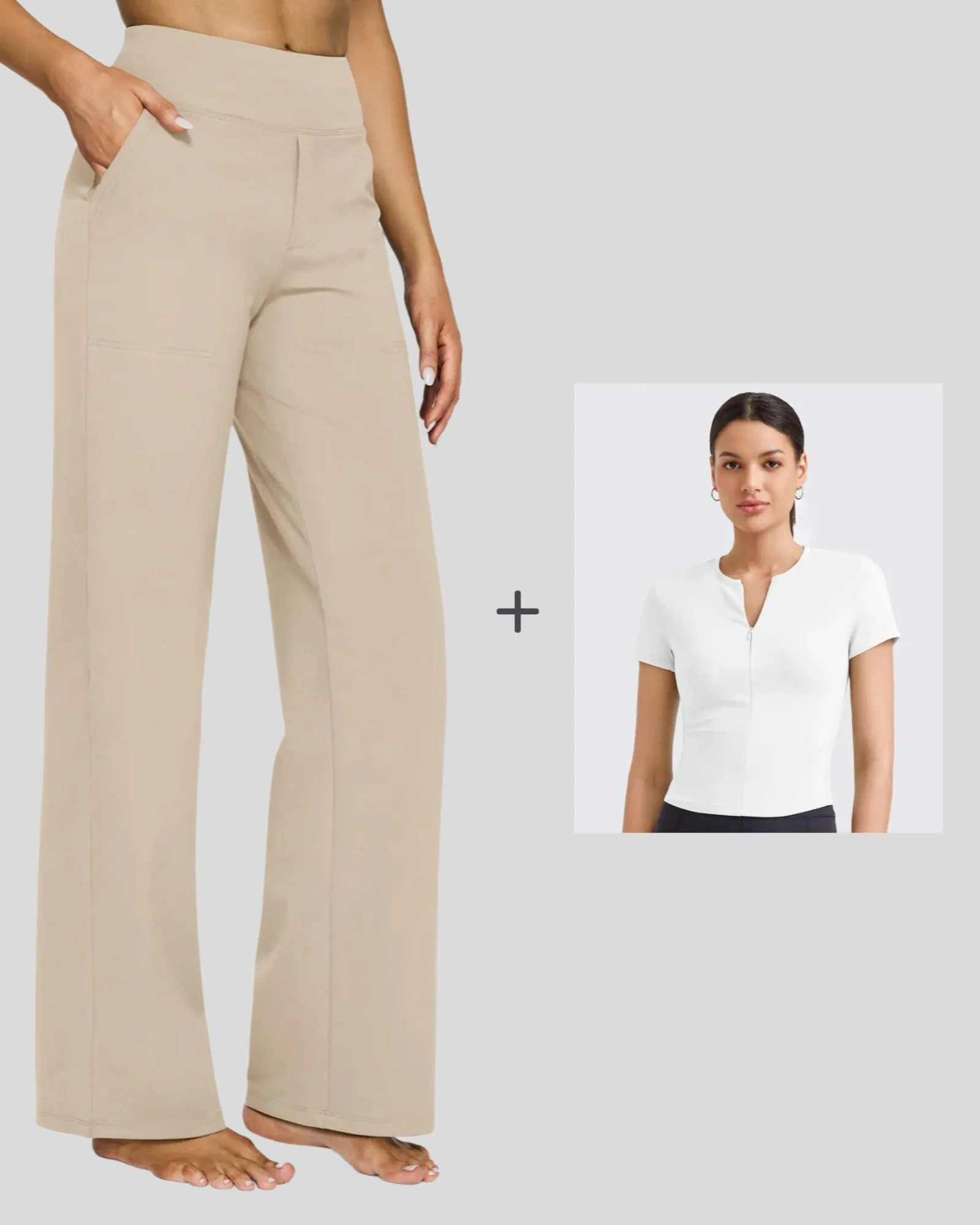 Loose Business Casual Pants + BareFeel Half Zip Slim Fit Tops sold by G4free product image thumbnail 5