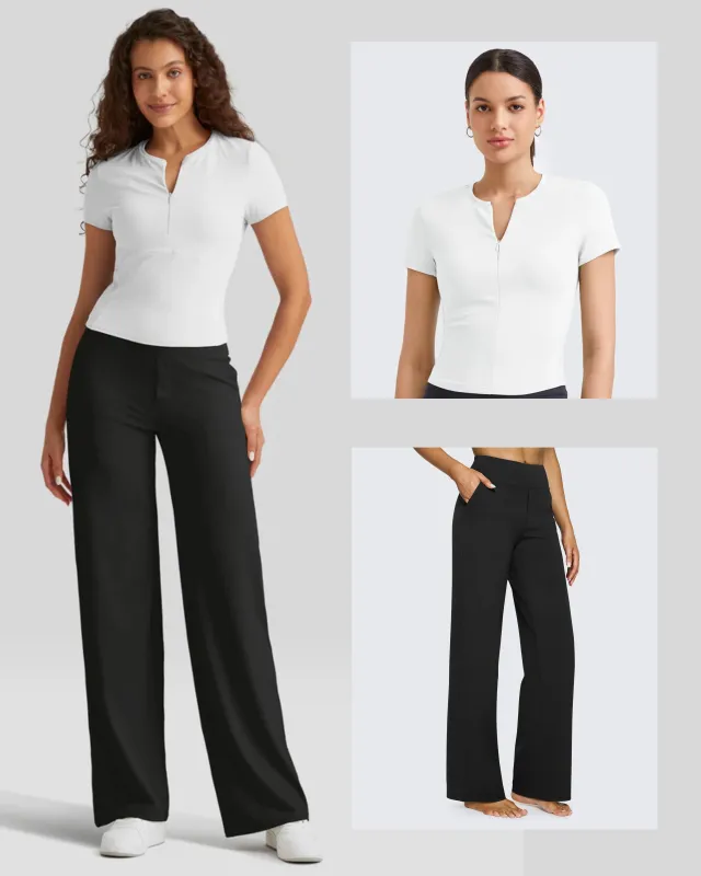 Loose Business Casual Pants + BareFeel Half Zip Slim Fit Tops sold by G4free
