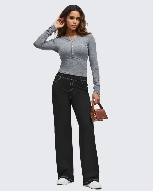 EverGoing Contrast Stitch High-Waist Wide Leg Pants sold by G4free