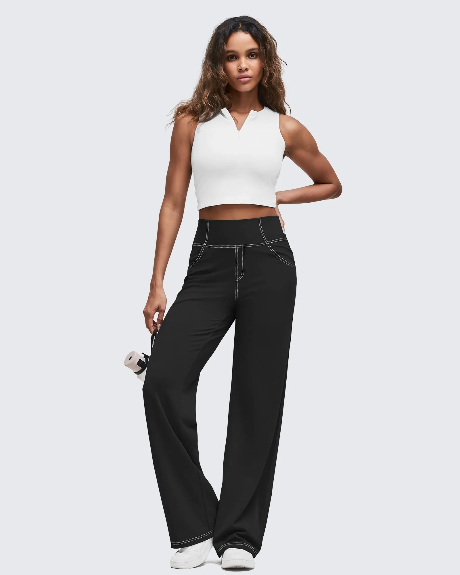 EverGoing Contrast Stitch High-Waist Wide Leg Pants sold by G4free product image thumbnail 5