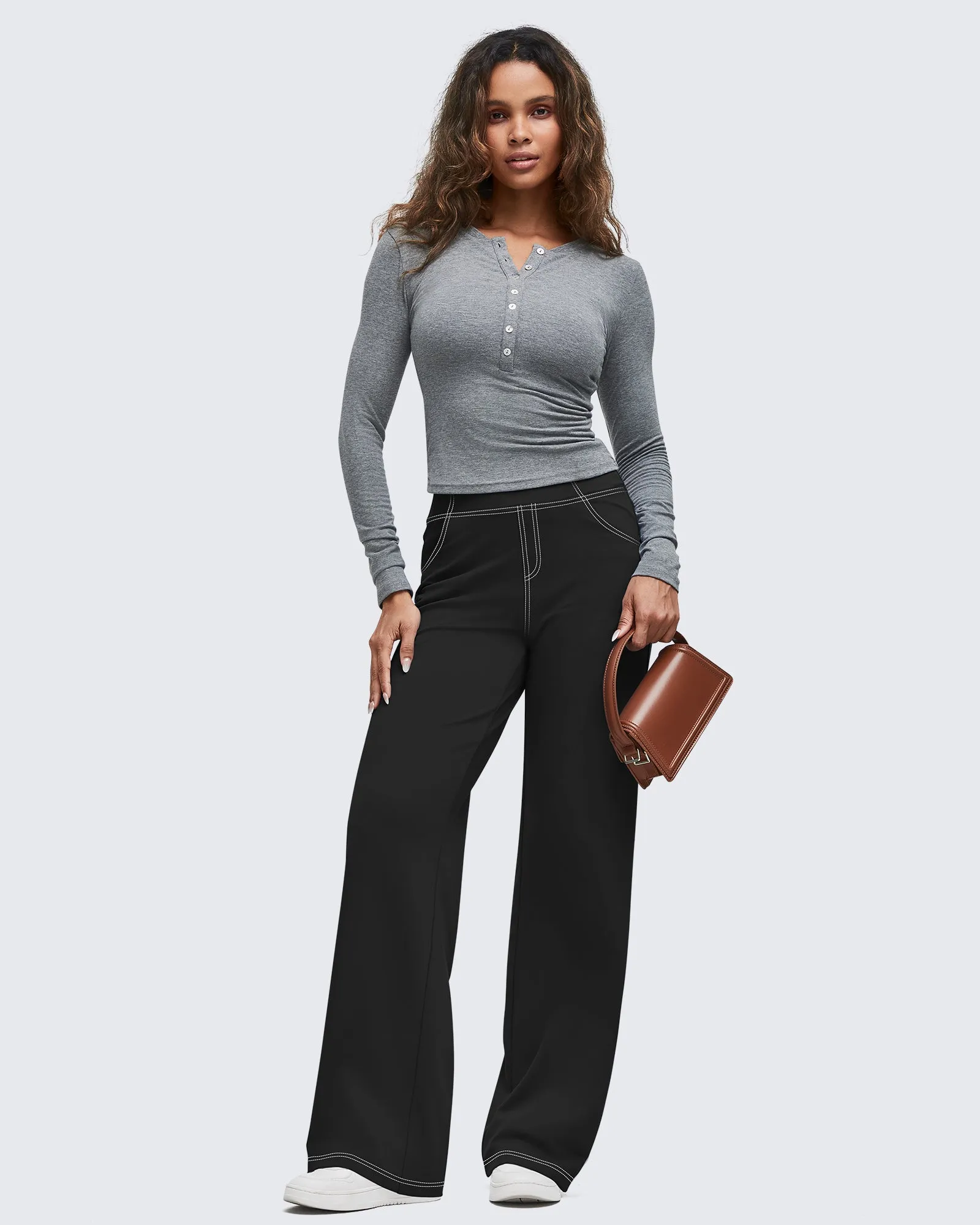 EverGoing Contrast Stitch High-Waist Wide Leg Pants sold by G4free product image thumbnail 3