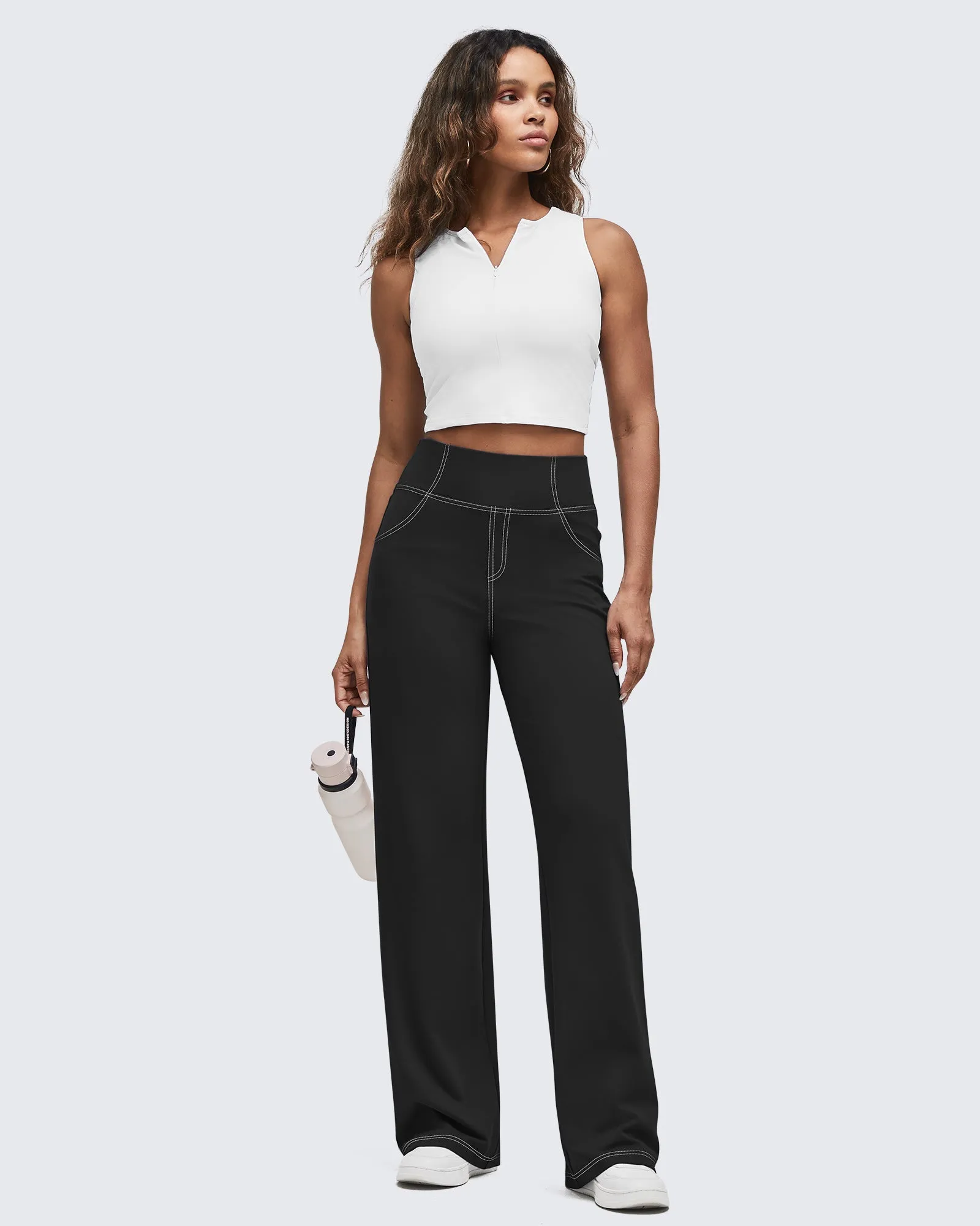 EverGoing Contrast Stitch High-Waist Wide Leg Pants sold by G4free product image thumbnail 4