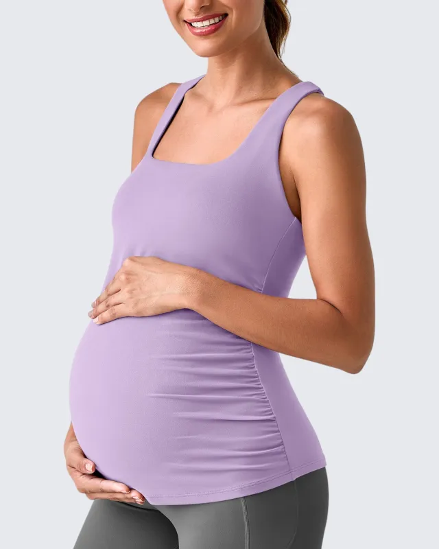 Square Neck Ruched Pregnancy Workout Tanks sold by G4free