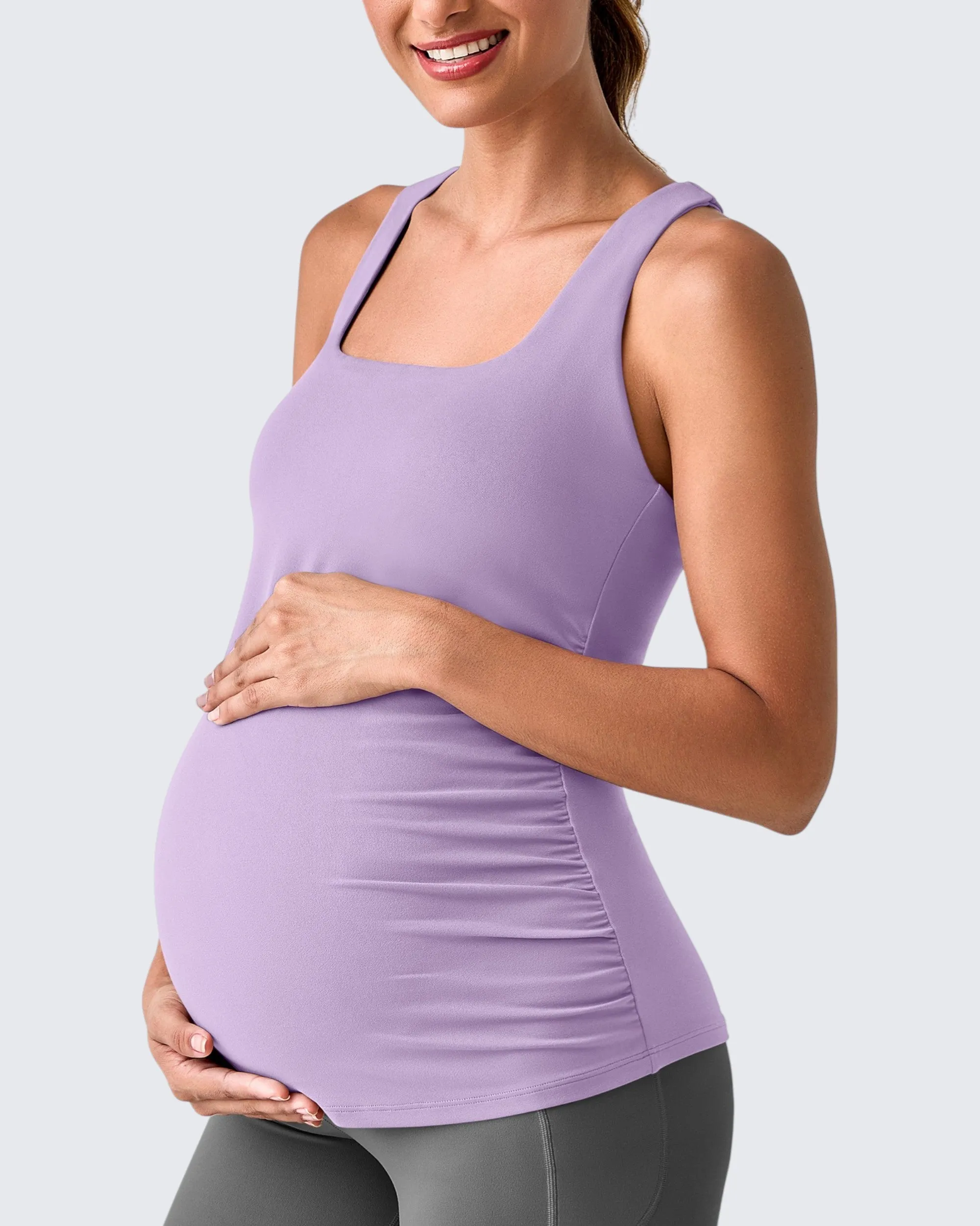 Square Neck Ruched Pregnancy Workout Tanks sold by G4free