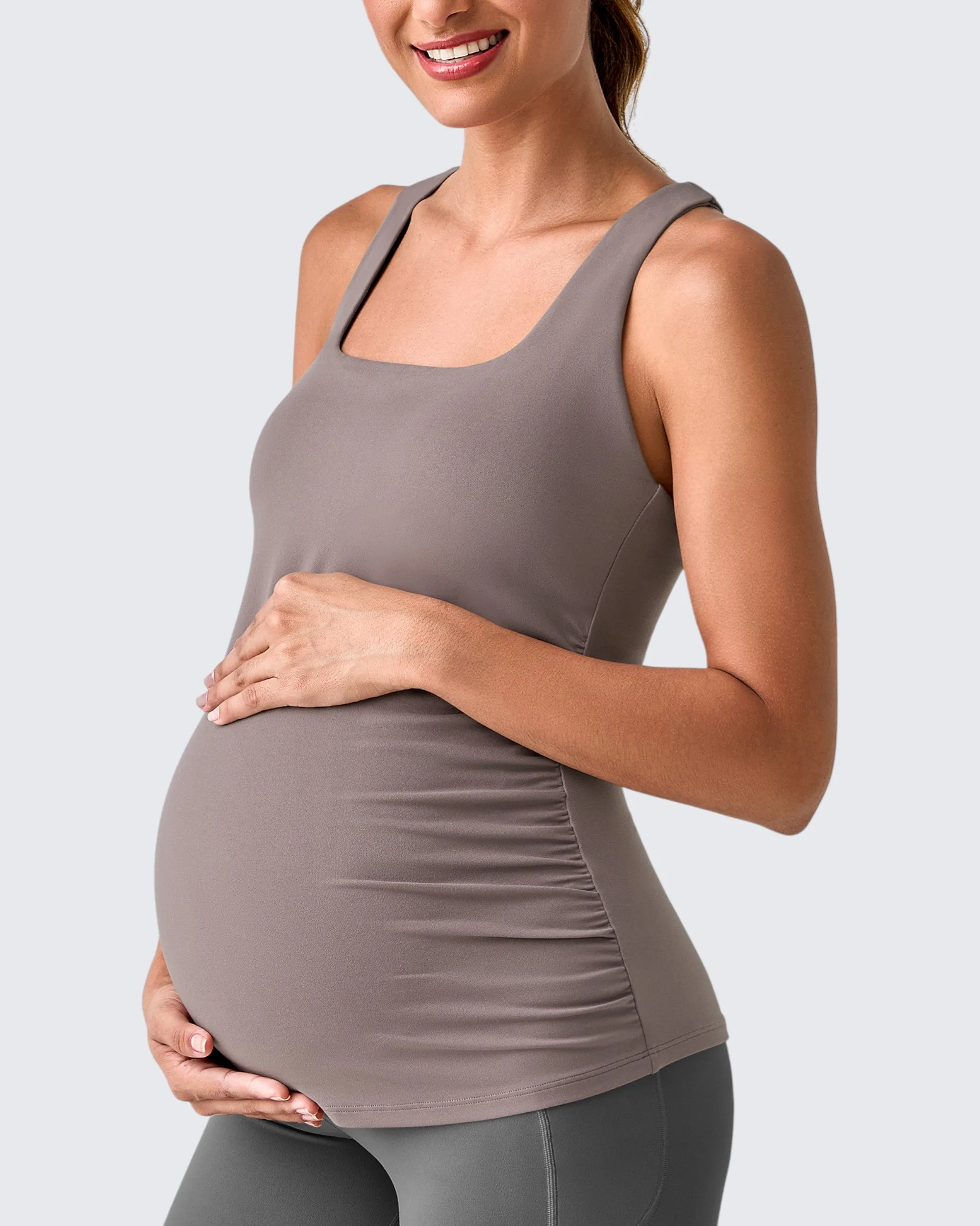 Square Neck Ruched Pregnancy Workout Tanks sold by G4free product image thumbnail 4