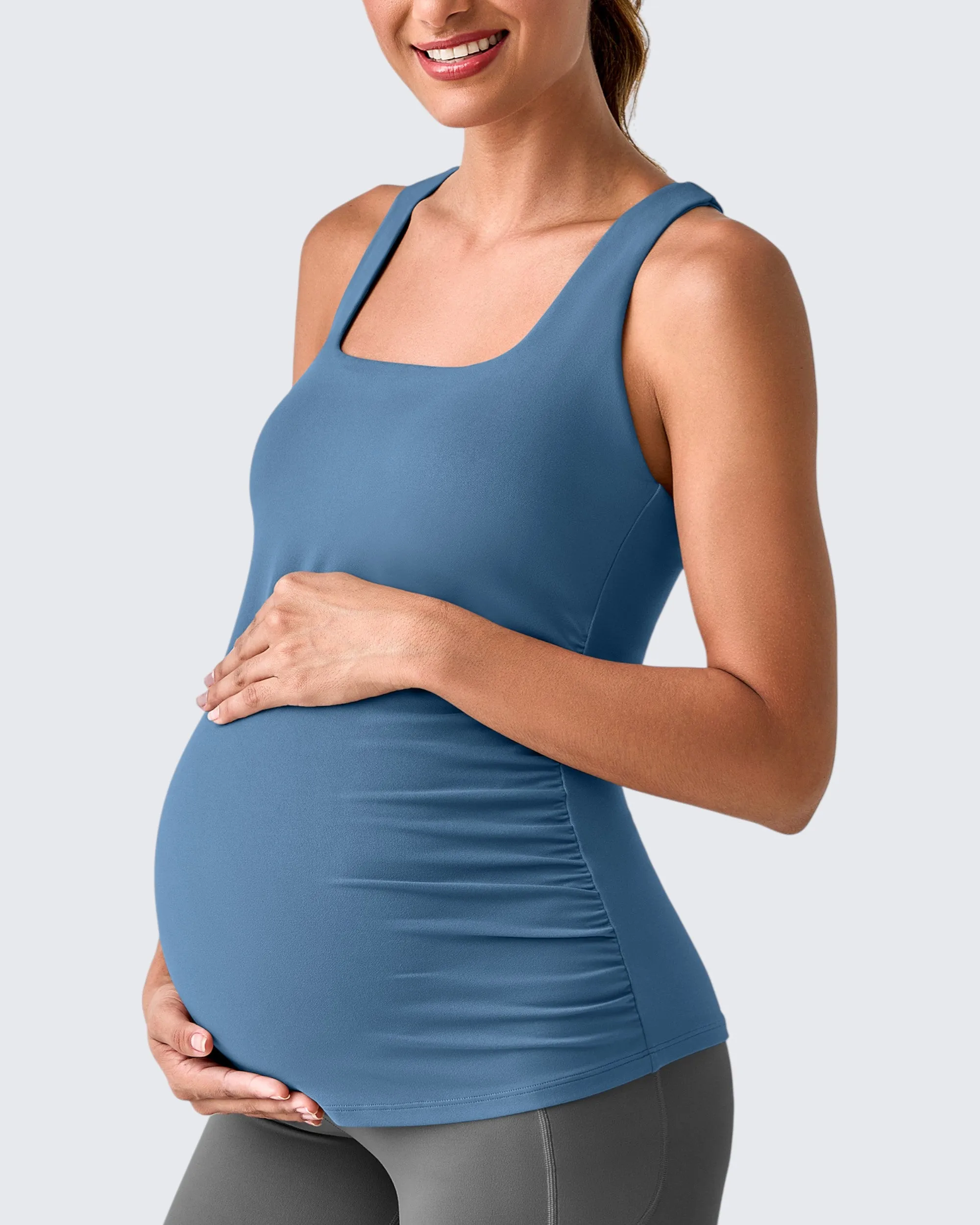 Square Neck Ruched Pregnancy Workout Tanks sold by G4free product image thumbnail 5