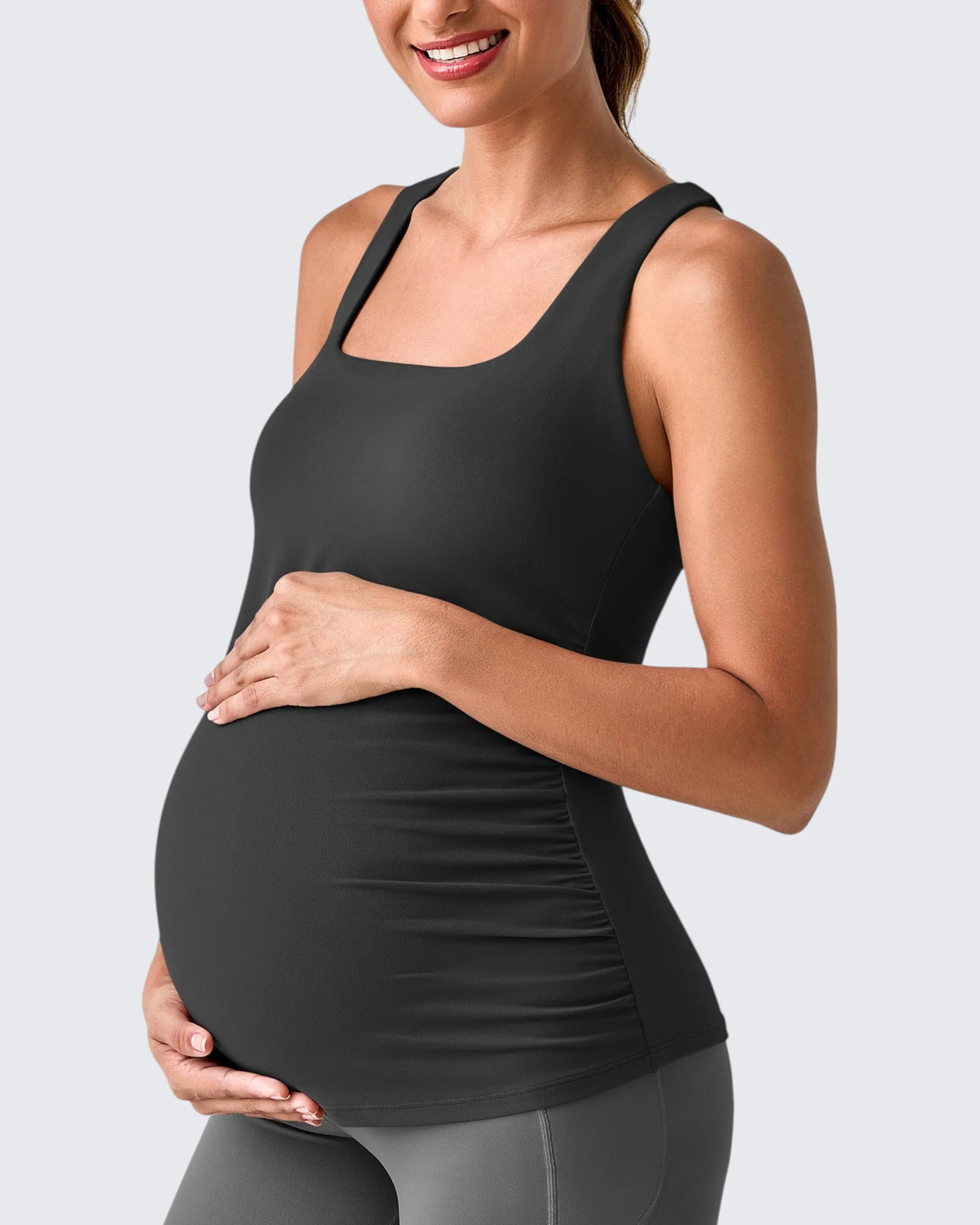 Square Neck Ruched Pregnancy Workout Tanks sold by G4free product image thumbnail 2