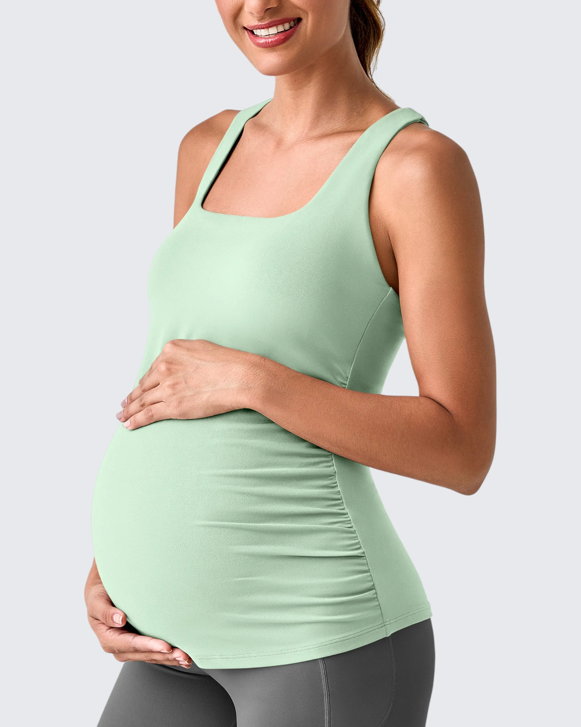 Square Neck Ruched Pregnancy Workout Tanks sold by G4free product image thumbnail 3